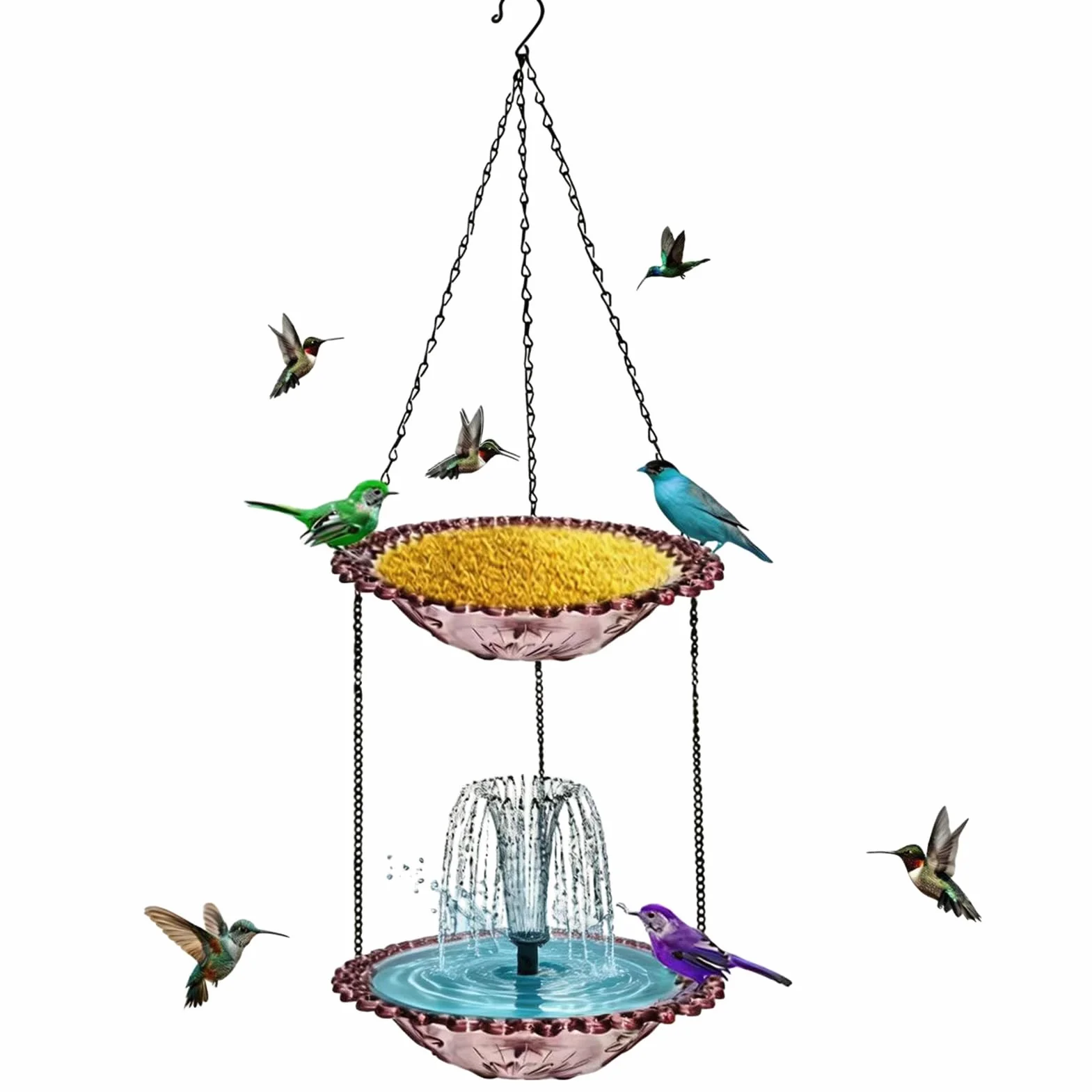 Fuente Solar para Pájaros con Bebedero Decoración de Cascada de Jardín con | Bebedero para aves solarizado para Jardín Patio Terraza Piscina Exterior Hogar Paisajismo