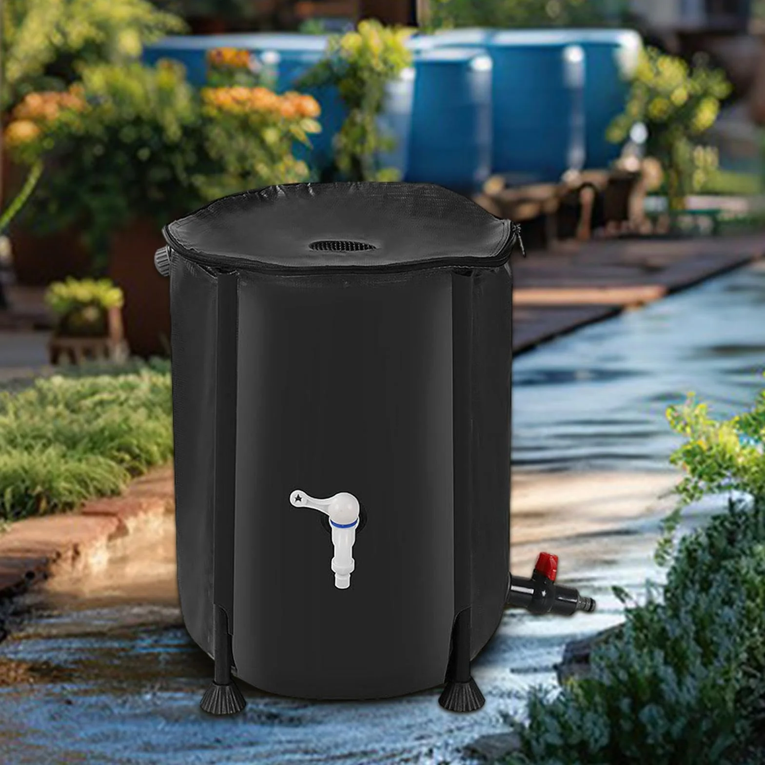 Barril de recolección de agua de lluvia, tanque de almacenamiento de agua de 200 L, colector de agua de recolección de lluvia, barril de lluvia portátil con kit de desbordamiento, almacenamiento de | de 200 L, colector de agua de recolección de lluvia, ba