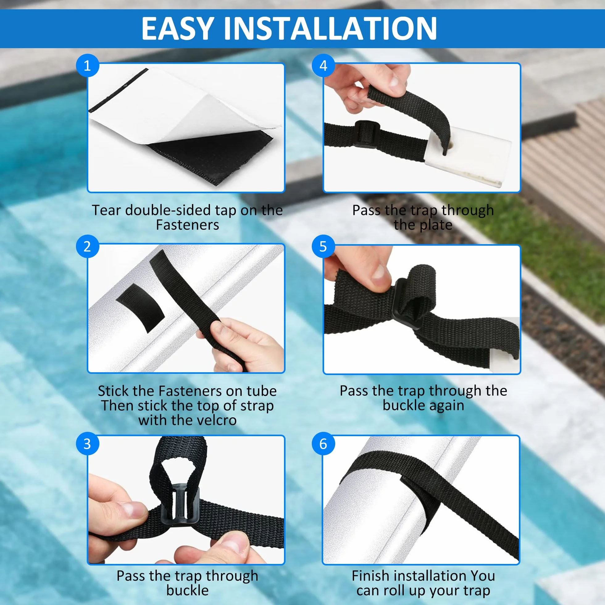 Correas de Sujeción para Cubierta de Piscina, Accesorios Carrete Solar Juego de Ruedas Sombrilla