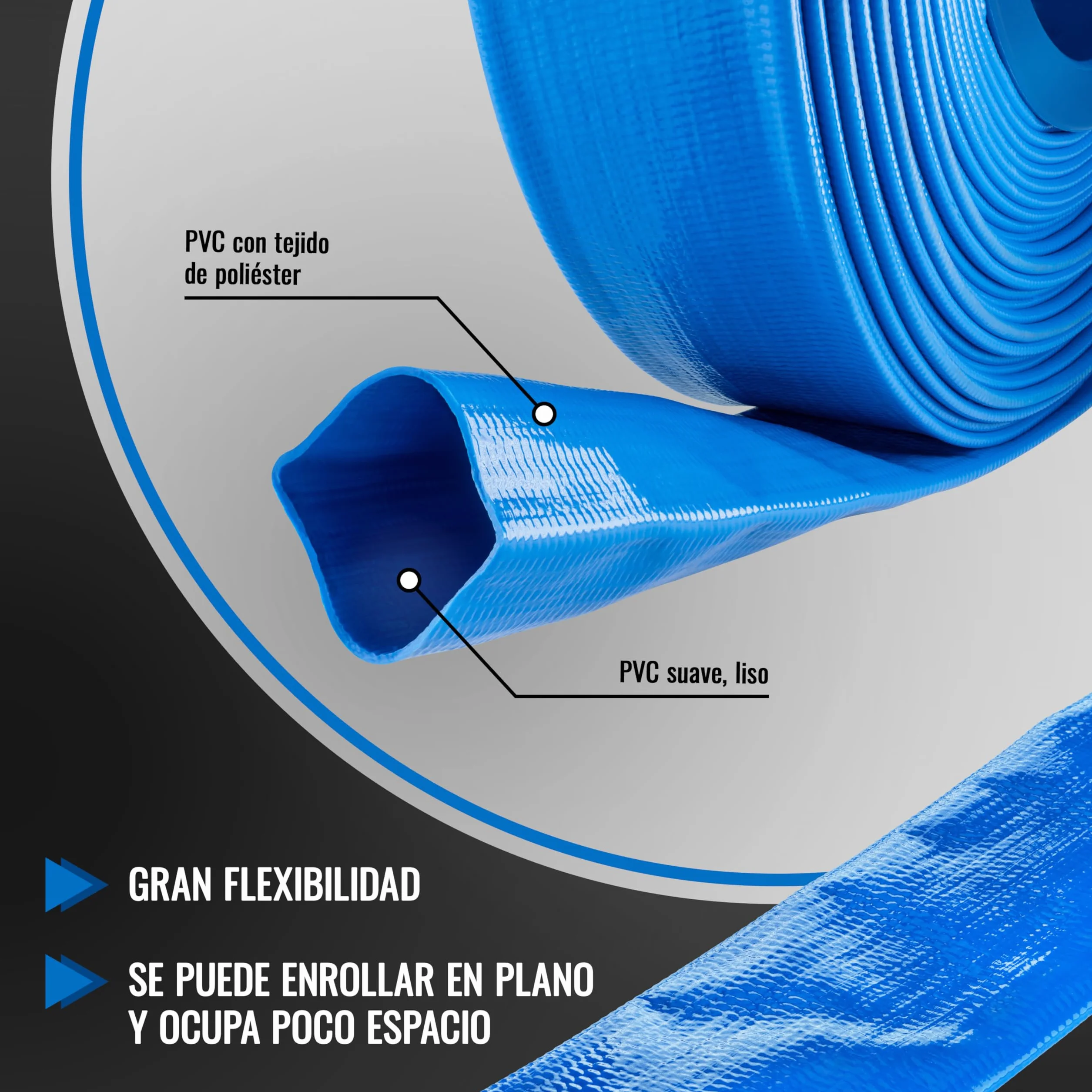 Poppstar Manguera plana de descarga de agua de PVC 40m, Ø 38mm (1 1/2 pulgada), presión de trabajo 7 bar, manguera de bombeo, azul