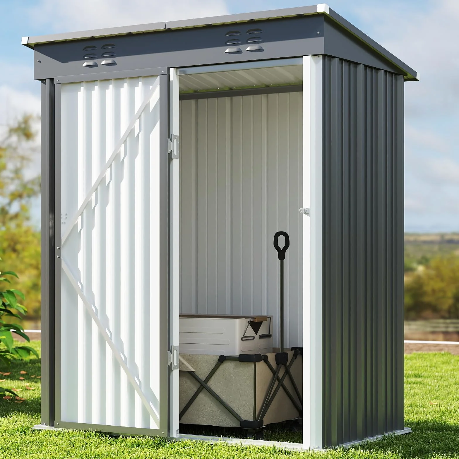 Bealife Caseta Jardín Exterior Metálico Almacenaje Puerta Corrediza 180x162x95cm Gris