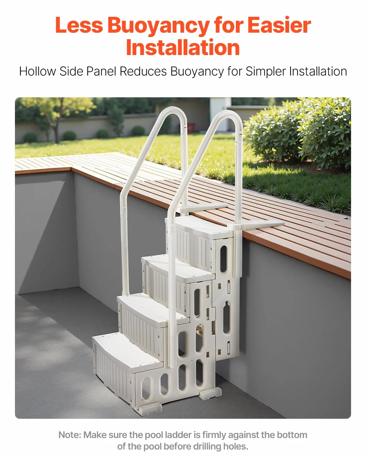 VEVOR Escalera para Piscina 4 Escalones con Pasamanos Dobles Antideslizantes 181,4 kg 874 x 808 x 1985 mm Blanco Leche