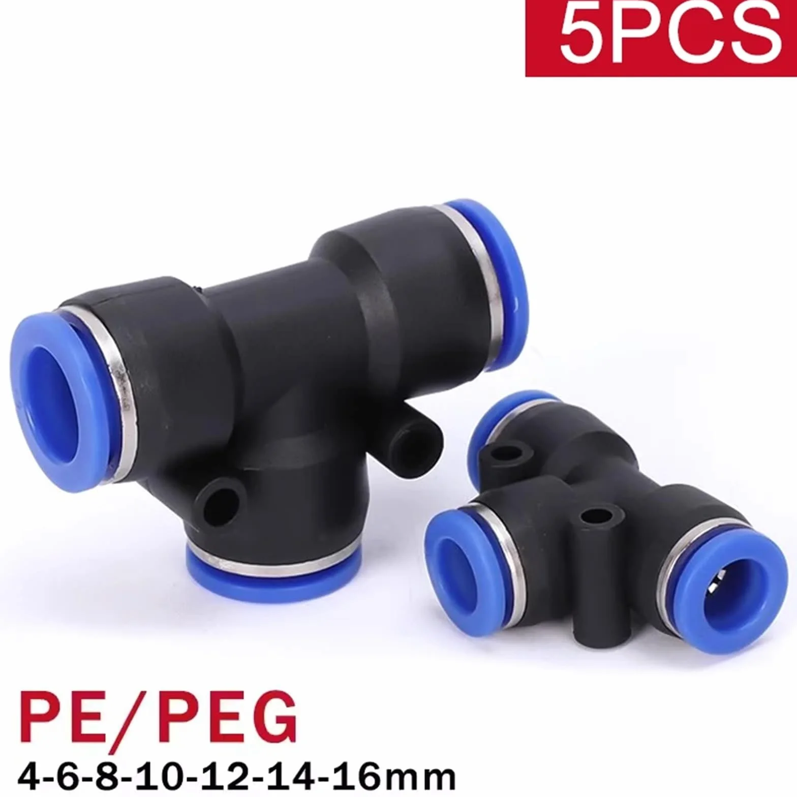 10PCS PE PEG Pneumatic Air Connector Quick Fitting Tee Reducer 3 Way T-shaped Pipe Hose Connector 4/6/8/10/12mm(PEG 12-8)