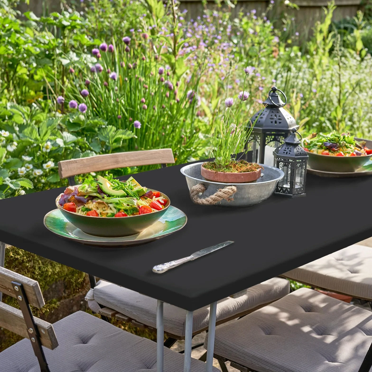 Mantel rectangular impermeable de poliéster para mesa de picnic 4 pies ajustable