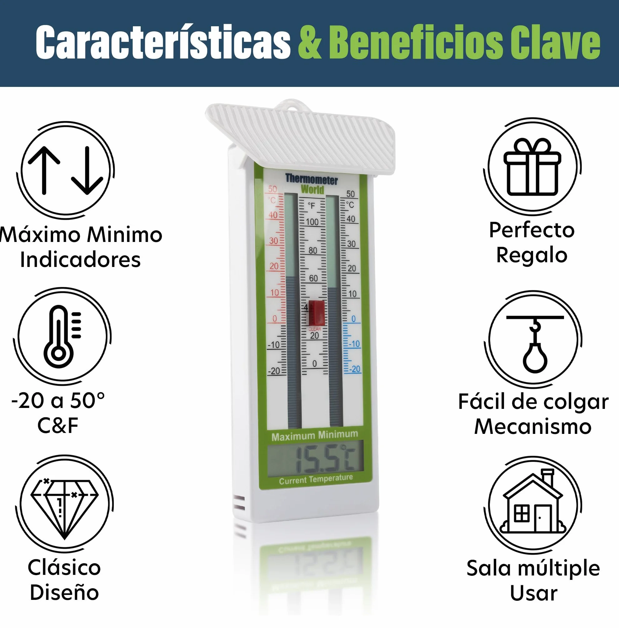 Termómetro digital IP65 temperatura máxima y mínima para jardín invernadero exteriores