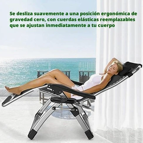 Sillas Plegables Sillas reclinables de tumbonas para tumbonas para la Playa Patio Jardín Acampar Al Aire Libre Portátil Home Lounge Chair Soporta 200 kg Negro (Color : Without Cushions)