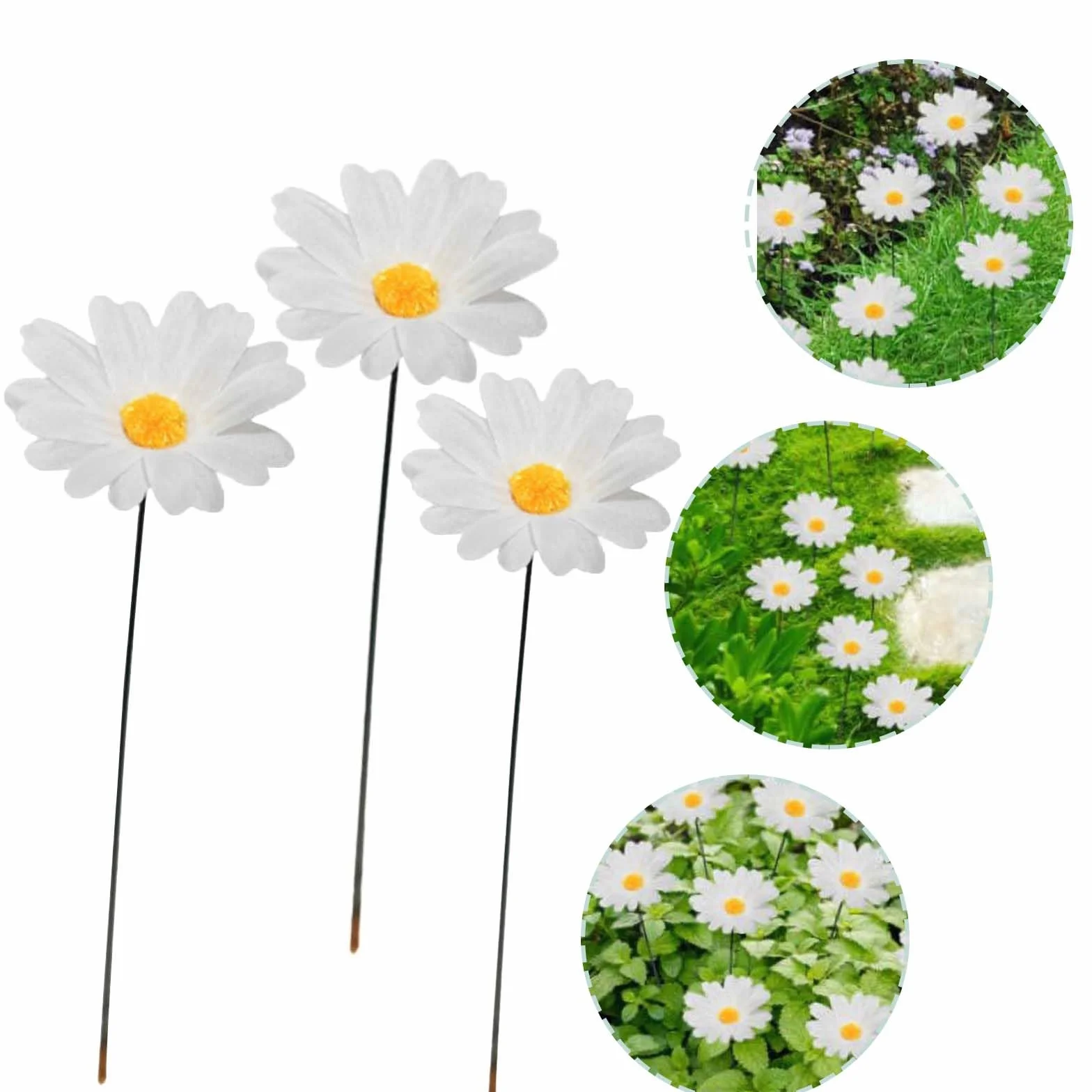 Juego de 10 estacas de jardín de metal con forma de margaritas para decoración exterior