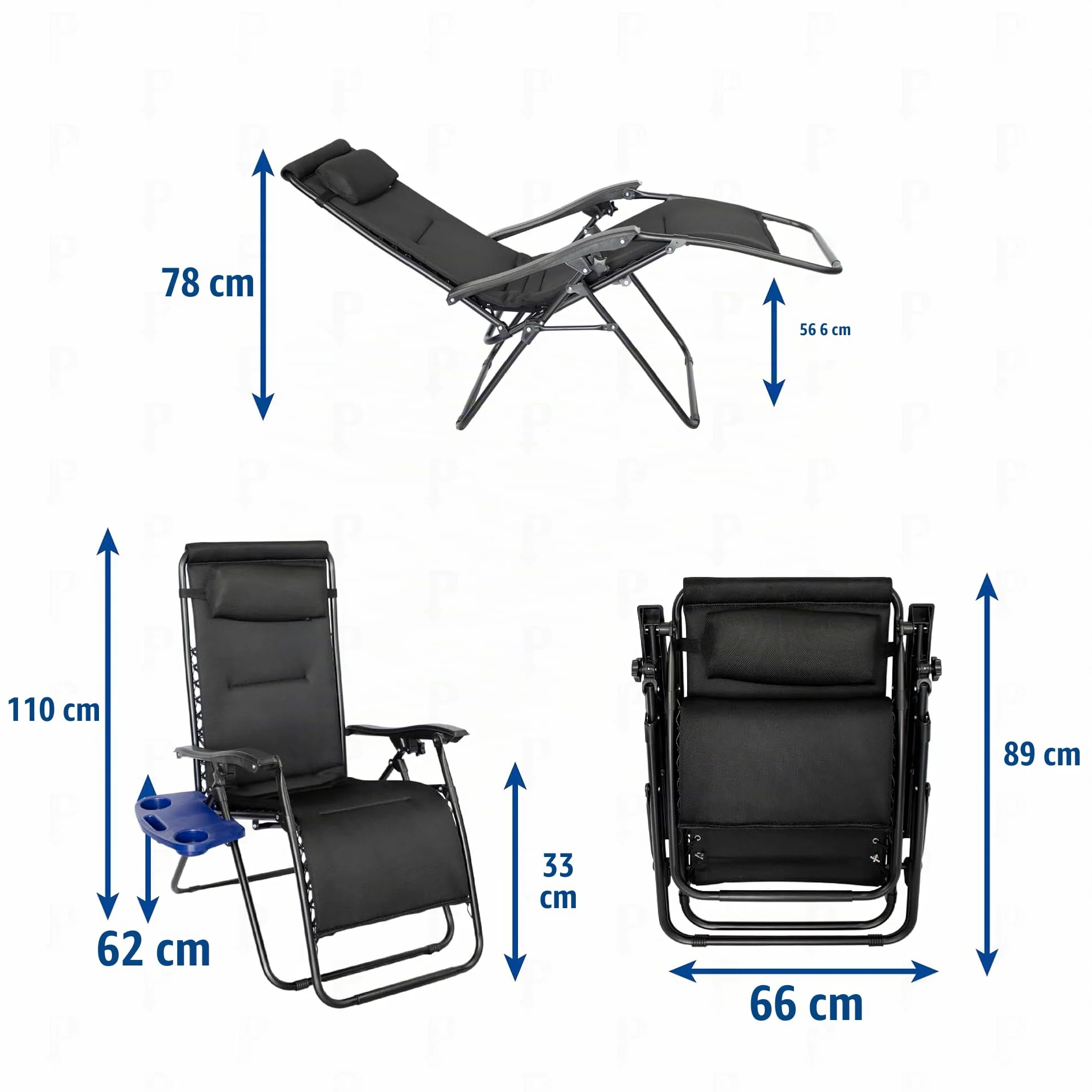 Pincho Tumbonas Jardin Exterior Silla Plegable Camping, Silla Gravedad Cero, Hamaca Plegable con Acolchado 2 cm y Bandeja Extraíble - Acero Ligero, Respaldo Alto, Cojín Cervical, 110 kg