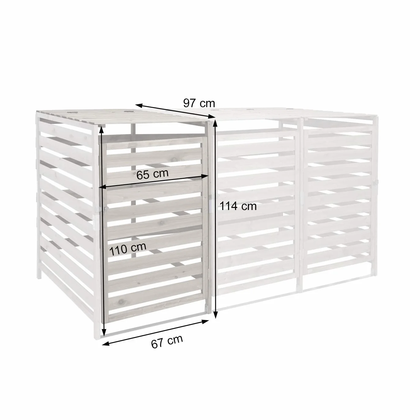 HWC Mülltonnenverkleidung H62 XL 1/2 114x67x97 cm Massiv-Holz hellgrau