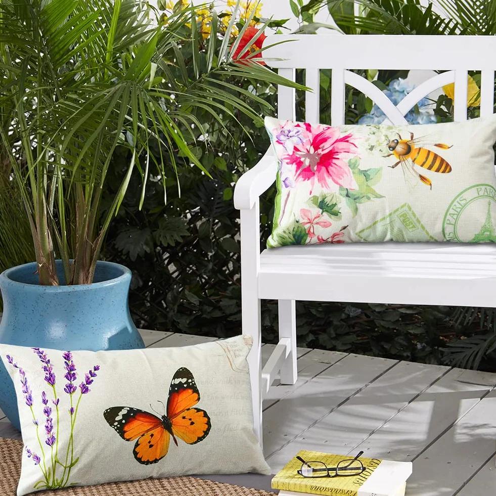 Artscope Fundas Impermeables para Cojín 12x20 Pulgadas, Juego de 4, Decorativas para Exterior, Patio, Jardín, Sala de Estar