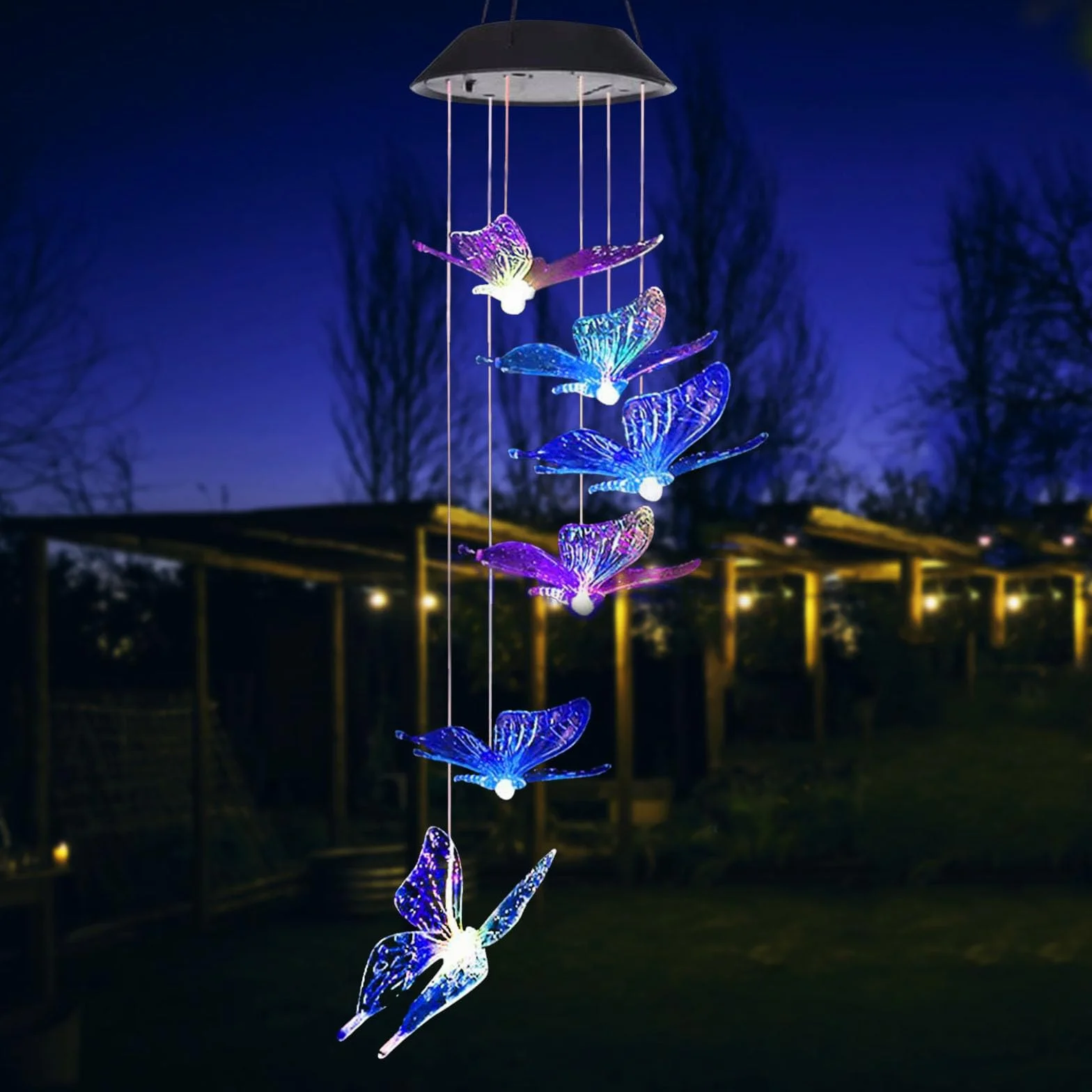 Carillón de viento solar LED mariposa cambio de color lámpara colgante jardín exterior