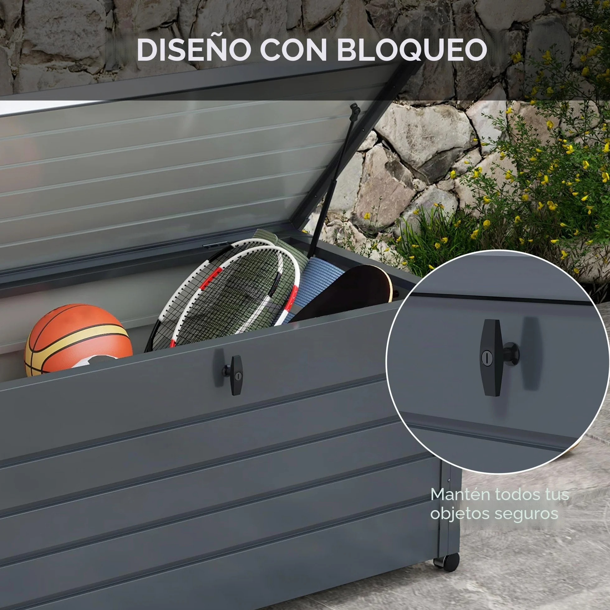 Outsunny Baúl Almacenaje Exterior 311L Acero Galvanizado 4 Ruedas Impermeable 120x62x66 cm Gris Oscuro