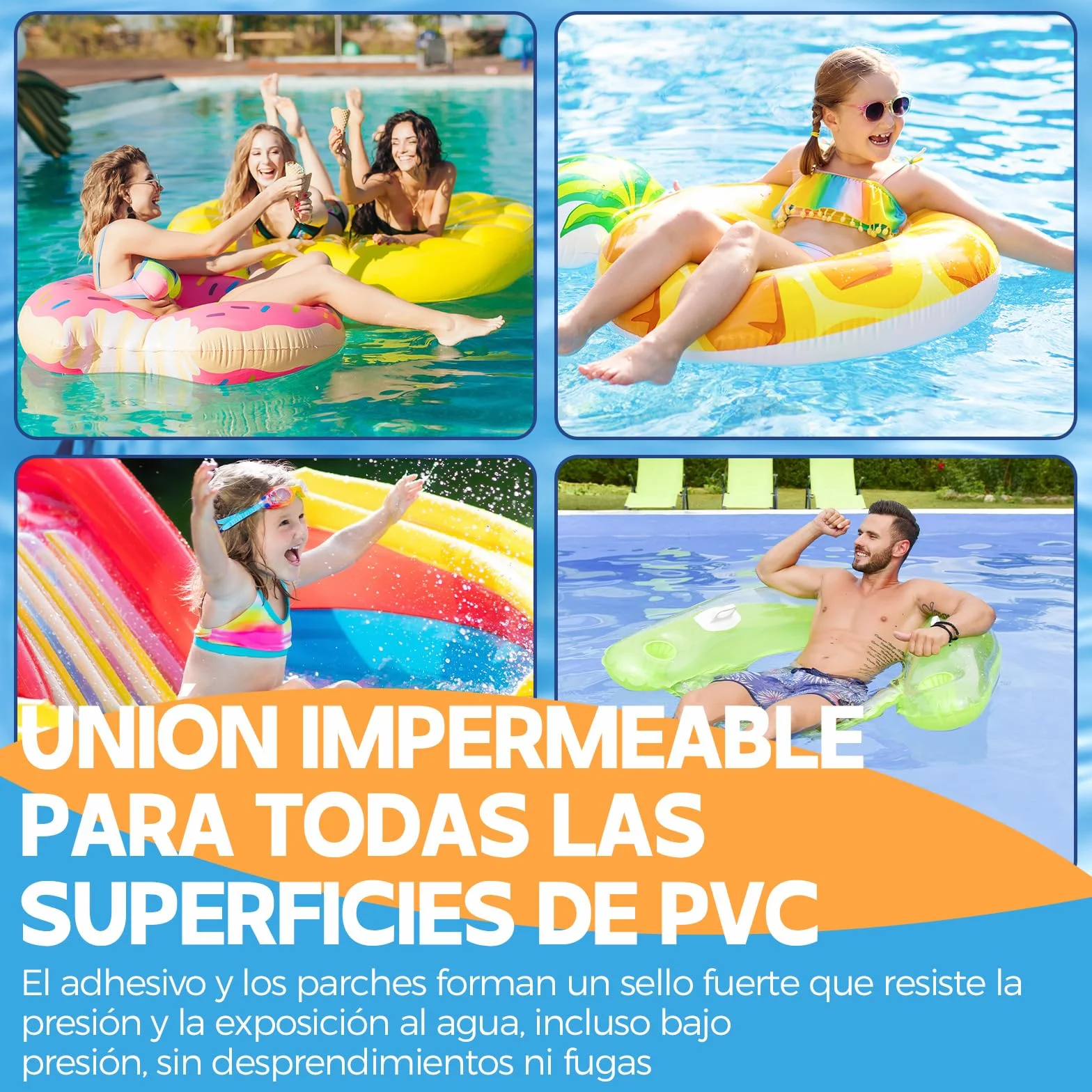 Parche Piscina con Pegamento PVC 60ml Kit Pinchazos Transparente Impermeable