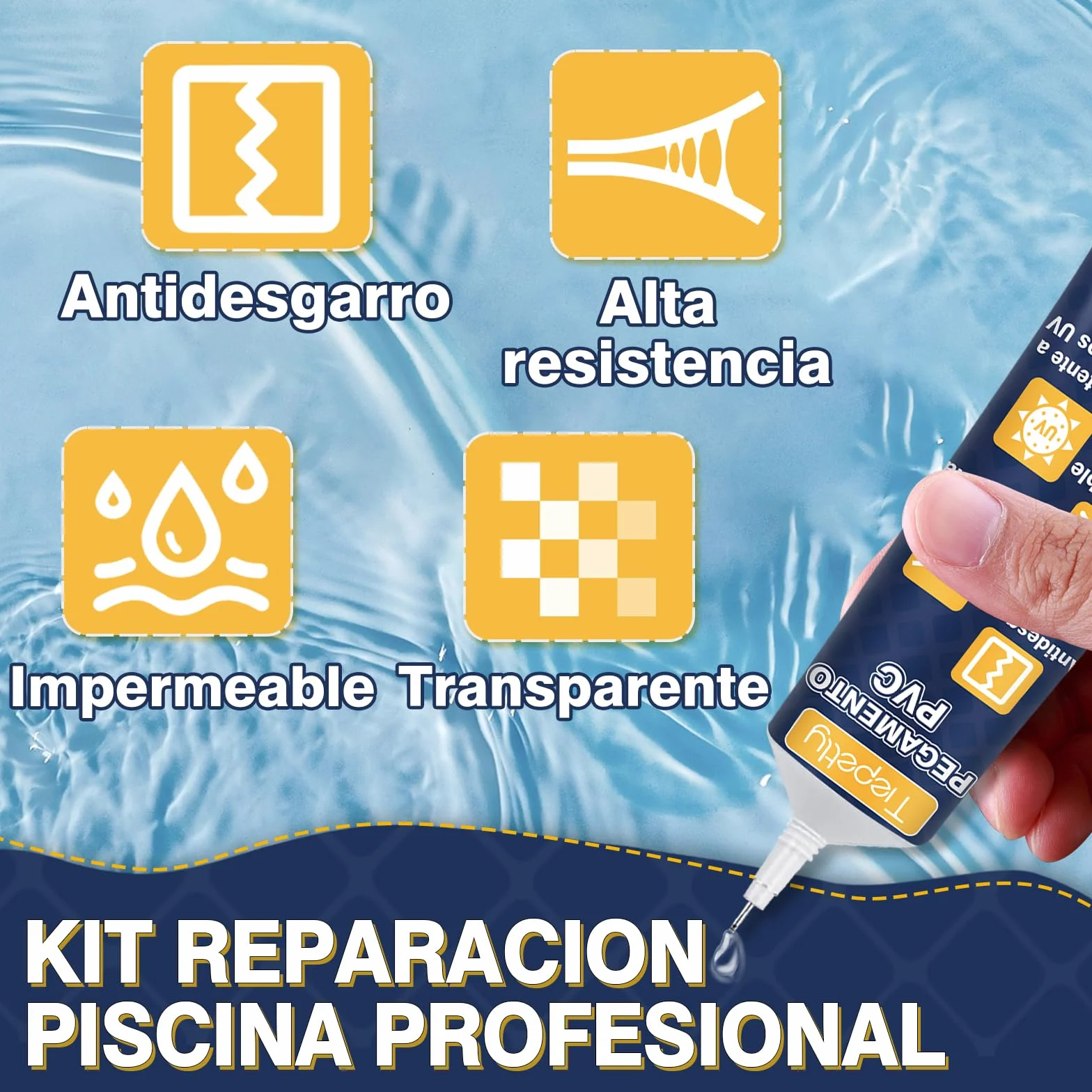Kit de Parches Piscina Bajo Agua, Impermeables para Colchones Hinchables, PVC, Transparente, 60ML