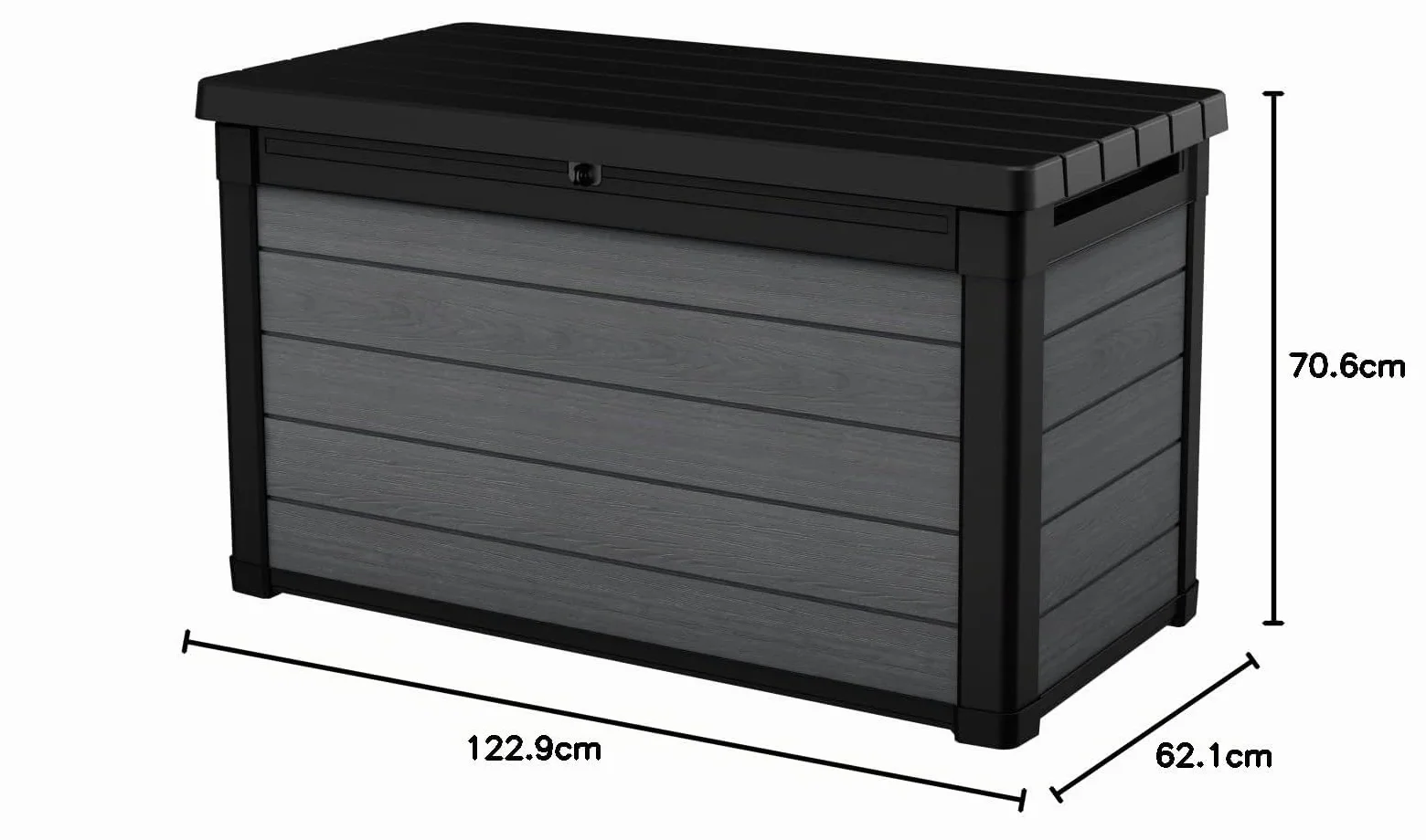 Keter Baúl de jardín 380 l gris efecto madera 122,9 x 62,1 x 70,6 cm