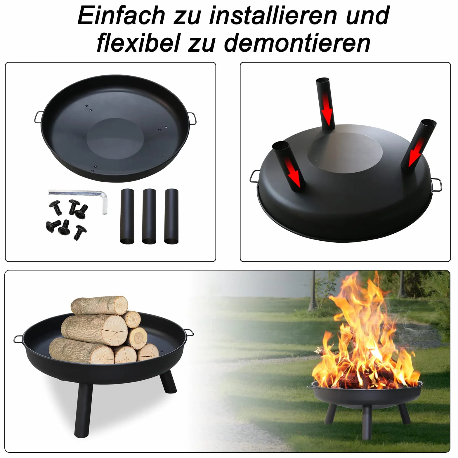 Recipiente para hoguera de 82,5 cm, para el jardín, para exteriores, para camping, fogatas de jardín, hogueras, cubos de fuego y cestas de fuego para el jardín, terraza y balcón