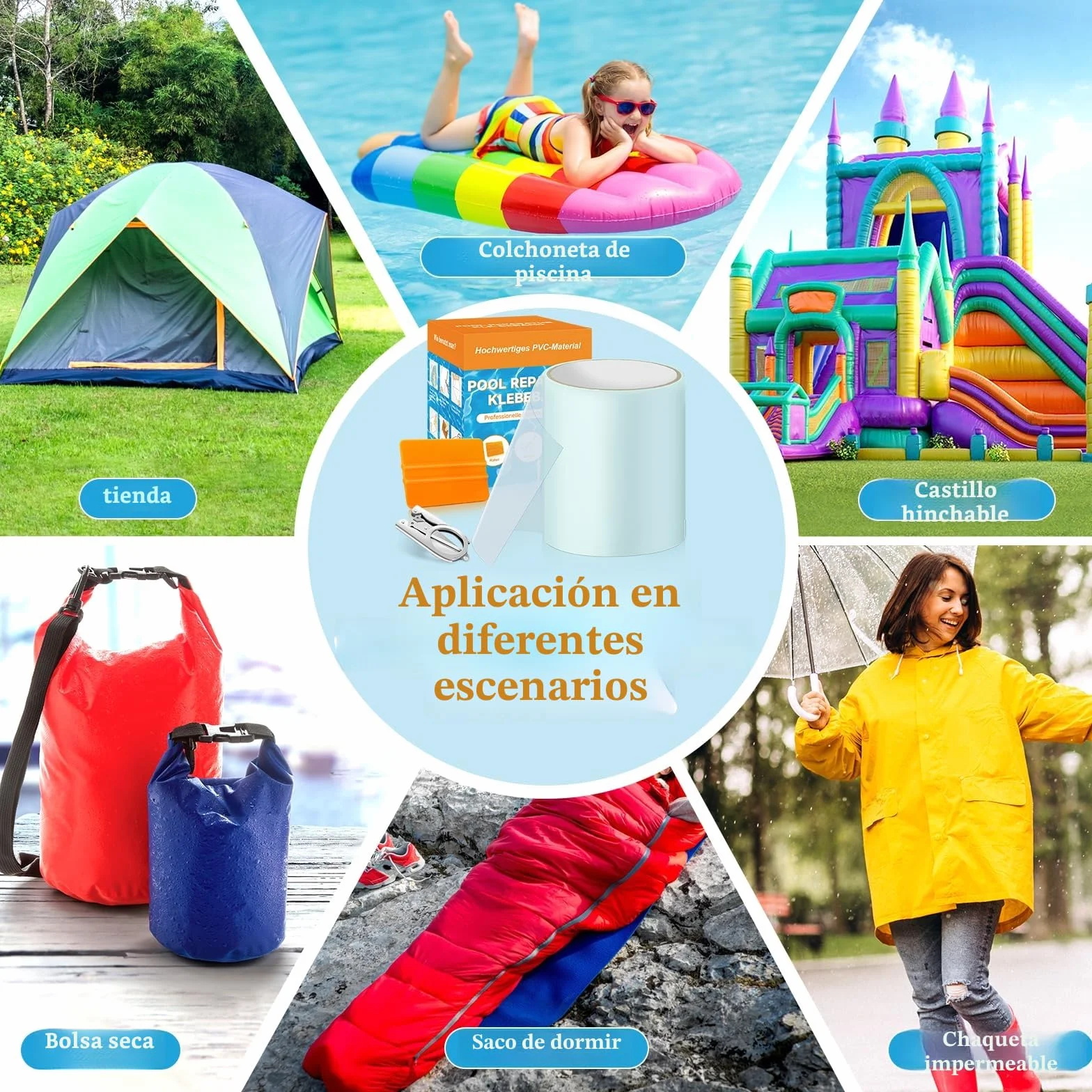 Hymarvo Cinta Reparación Piscinas PVC 10x150cm Impermeable Kit Parches Piscina