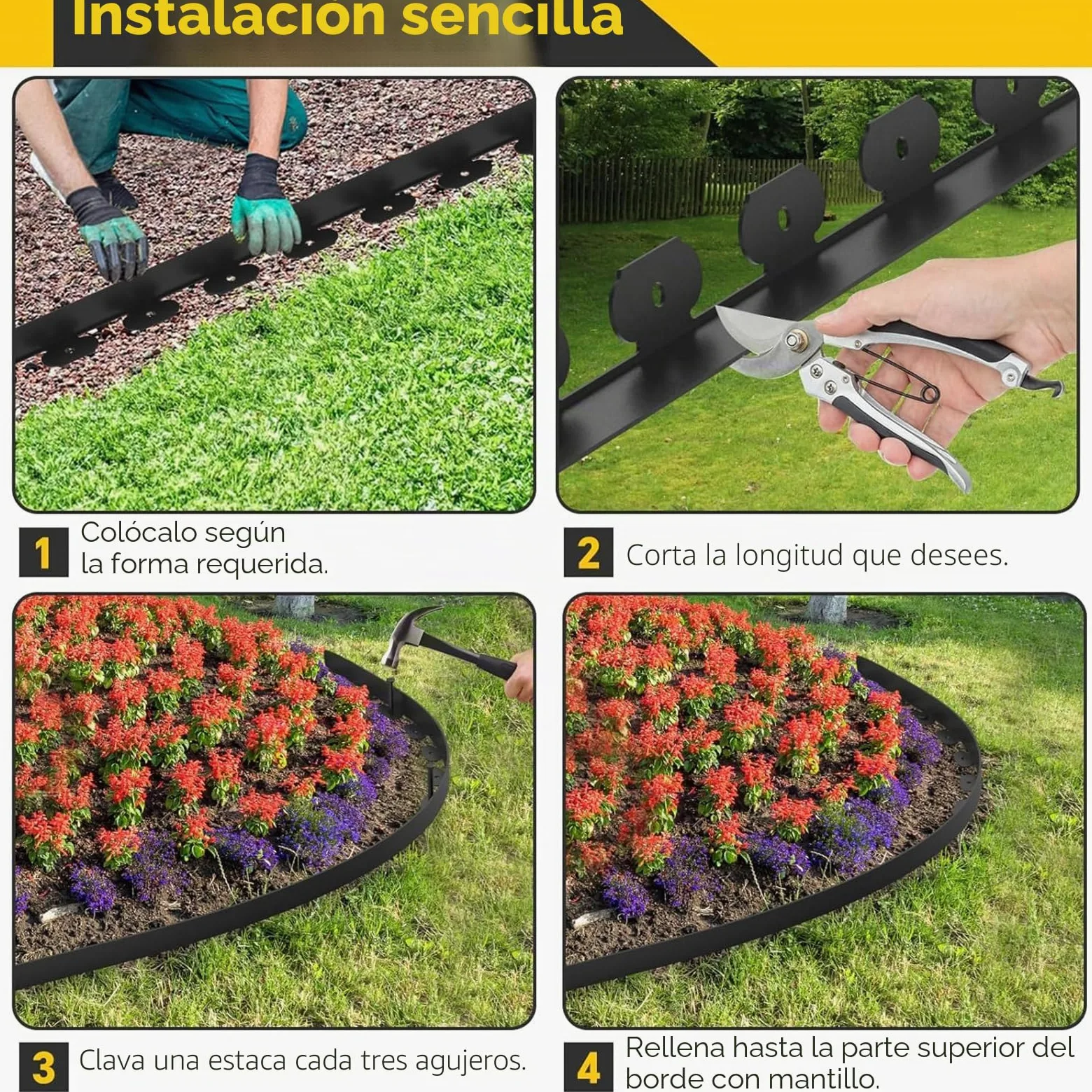 Borde De CéSped En Forma De L, Tira De 10 M con 30 Estacas De FijacióN, Ideal para Aislar CéSped Y Piedras, Y para Crear Zonas Verdes En Jardines Y Parques (Negro, Altura 5 cm)