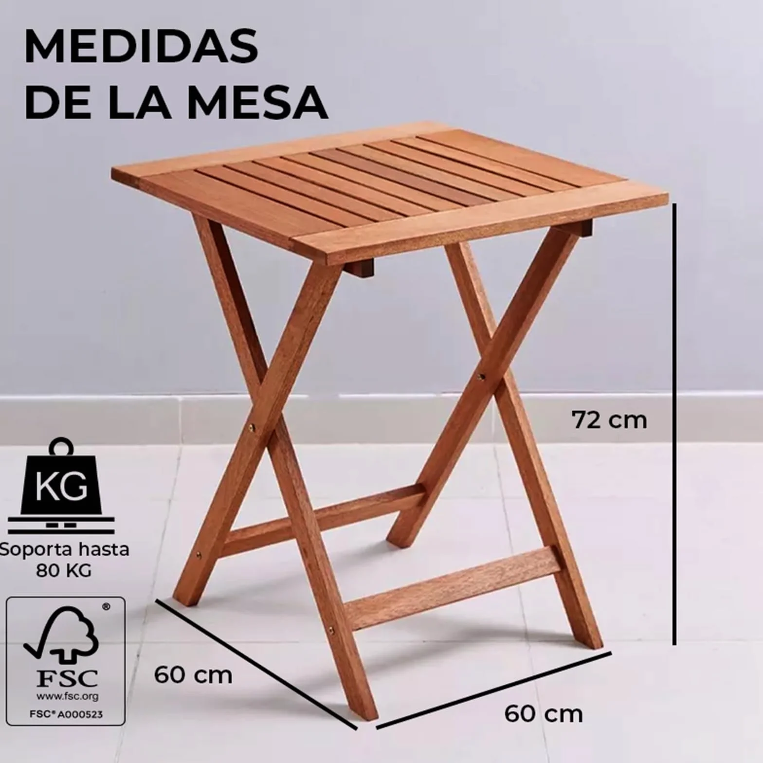 Set de bistró 3 Piezas Madera de Acacia marrón Mesa 60x60x72 cm 2 sillas Plegables Exterior