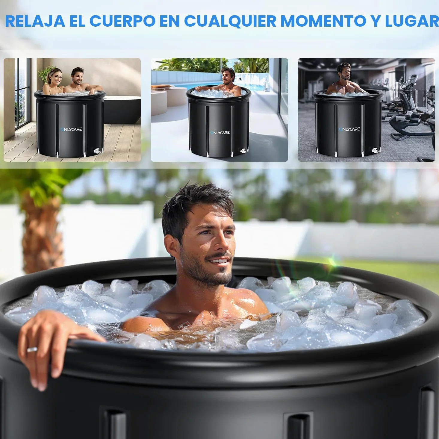 ONLYCARE Bañera de hielo para atletas – Tina de inmersión fría XXL de 130 galones con cubierta – Cápsula de hielo portátil de agua fría de múltiples capas para recuperación de terapia en casa gimnasio