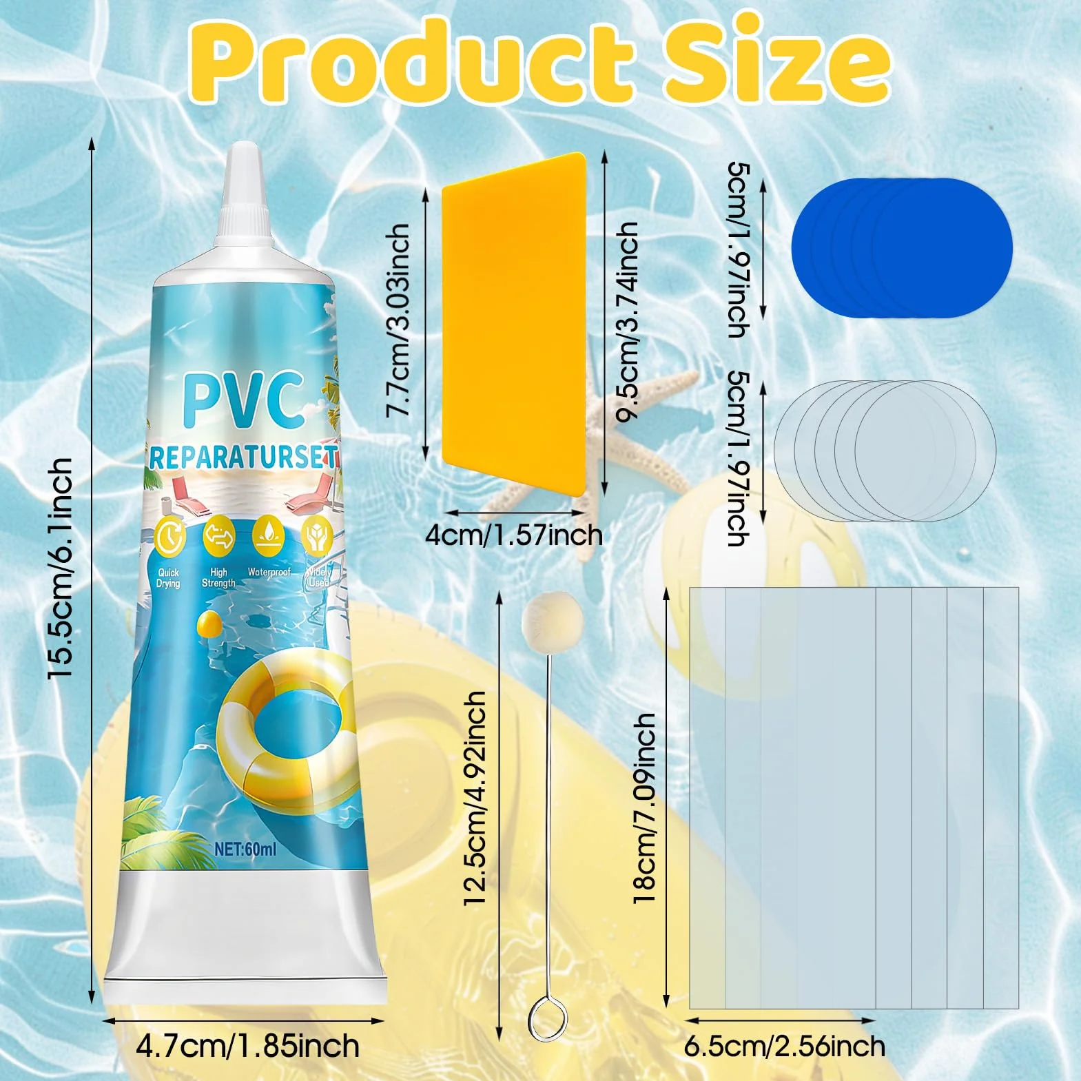 Kit de Reparación de Piscinas PVC Impermeable Miioto Parches Piscina 60ml