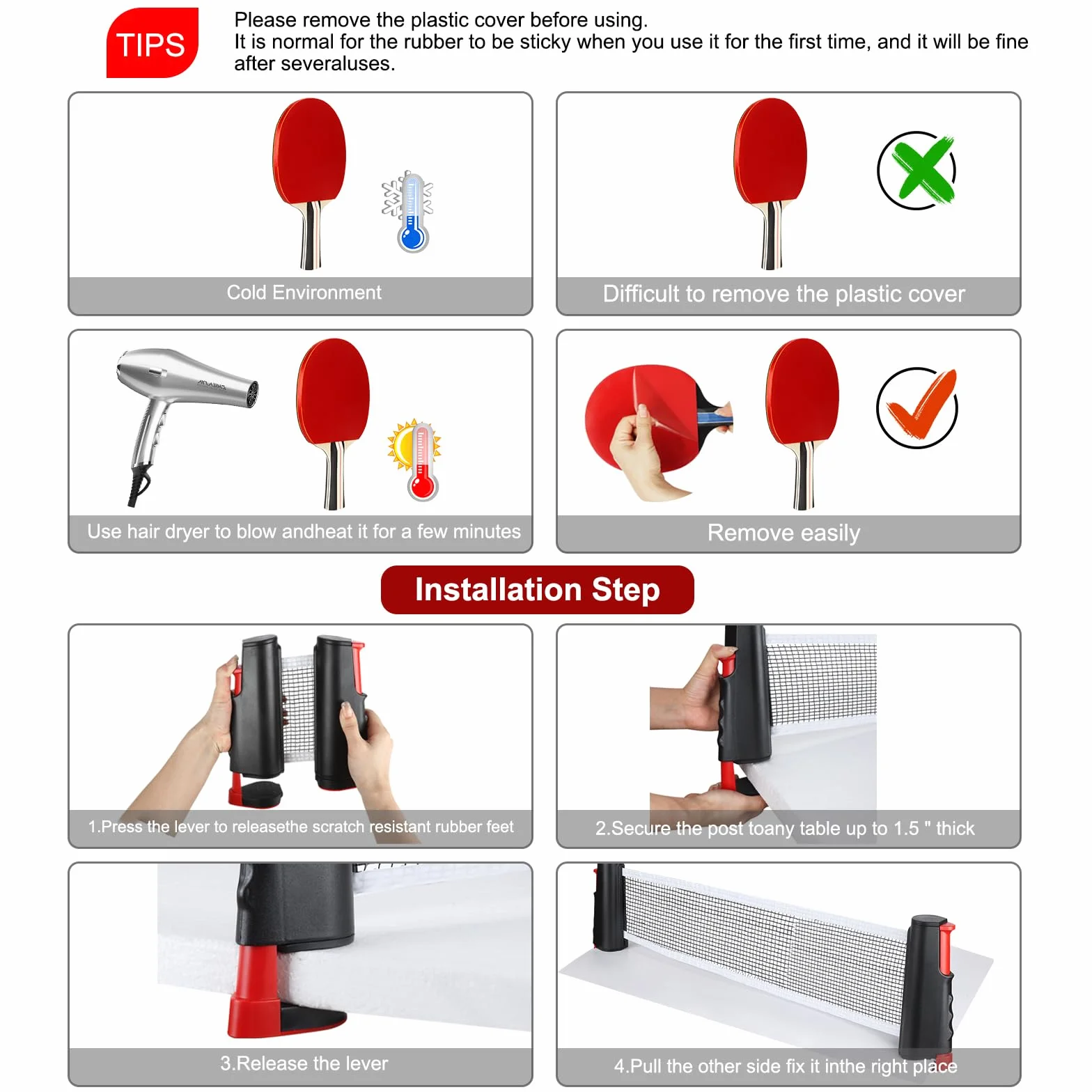 Set de Ping Pong Portátil 2 Raquetas 6 Pelotas Red Retráctil Bolsa Transporte