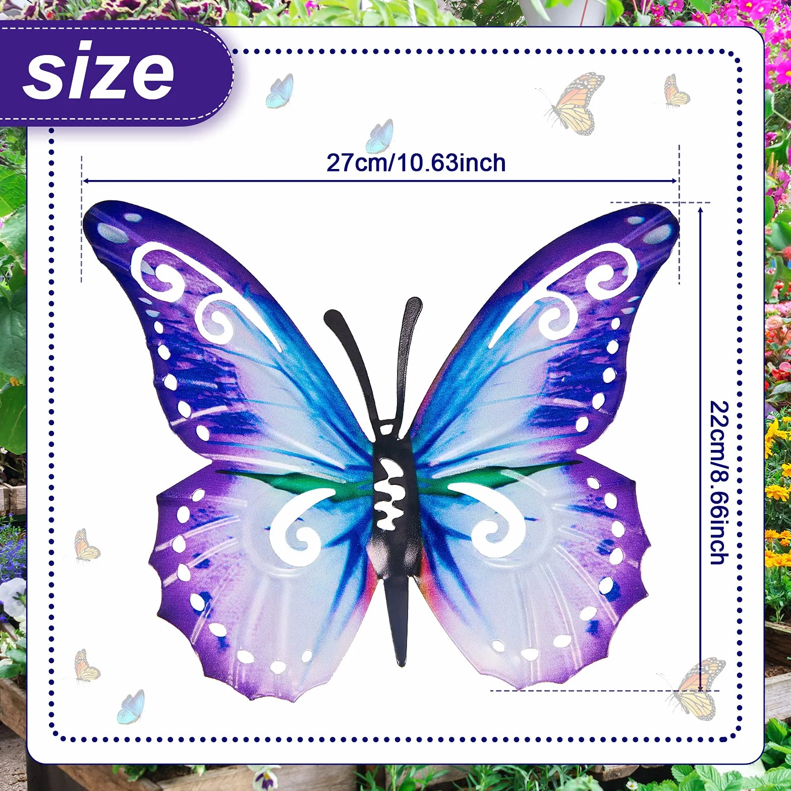 Mariposas de Metal Grandes para Exteriores Decoraciones de Jardín Arte de Pared 27 x 22 cm Rosa y Azul