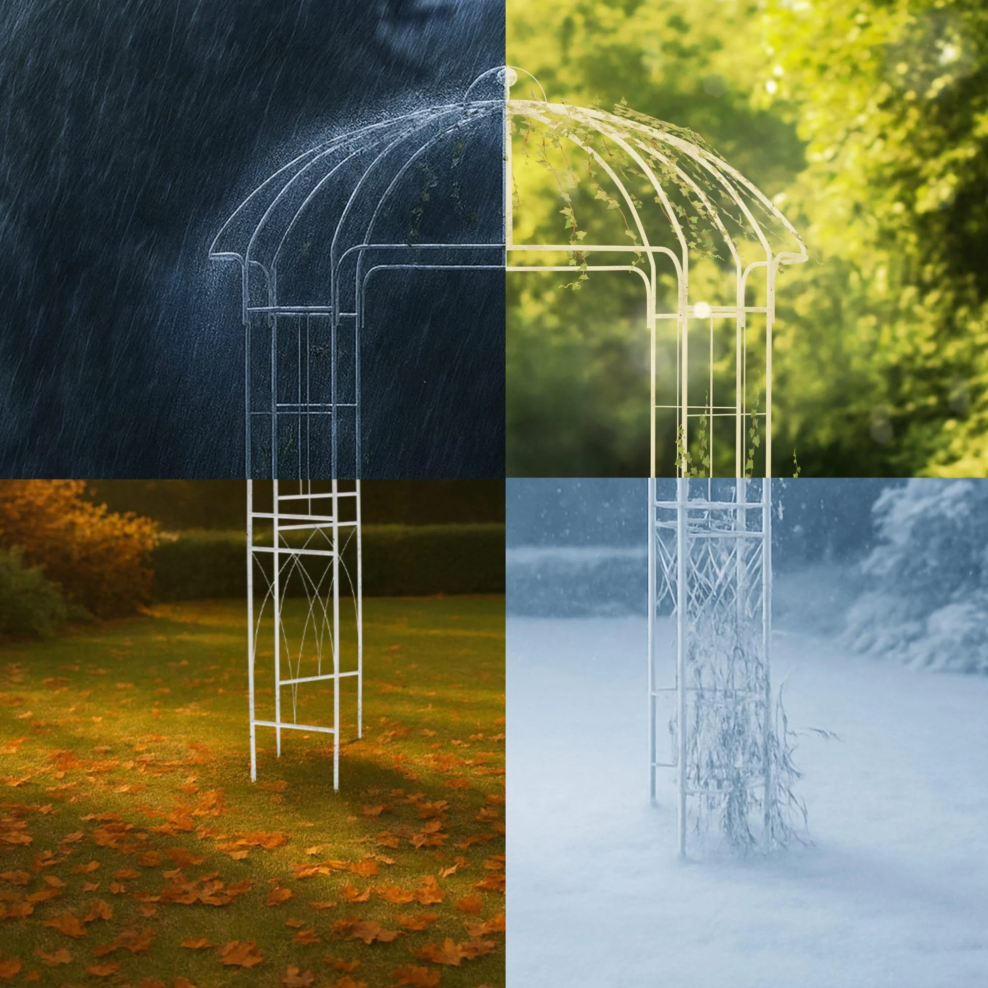 Pérgola de jardín Keira Arco con celosía 270x200 cm Acero con Recubrimiento Blanco Envejecido