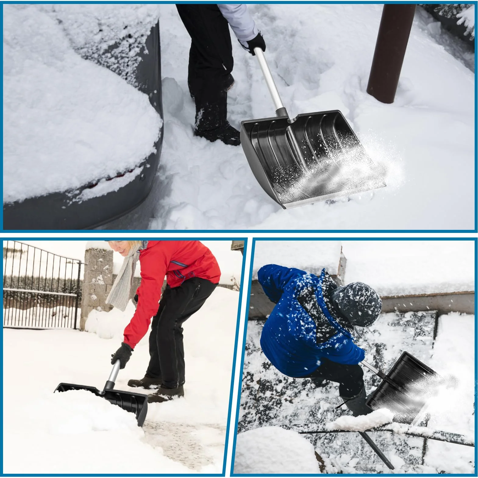 LESOLEIL Pala de nieve ajustable 42 cm mango en forma de D para jardín coche camping