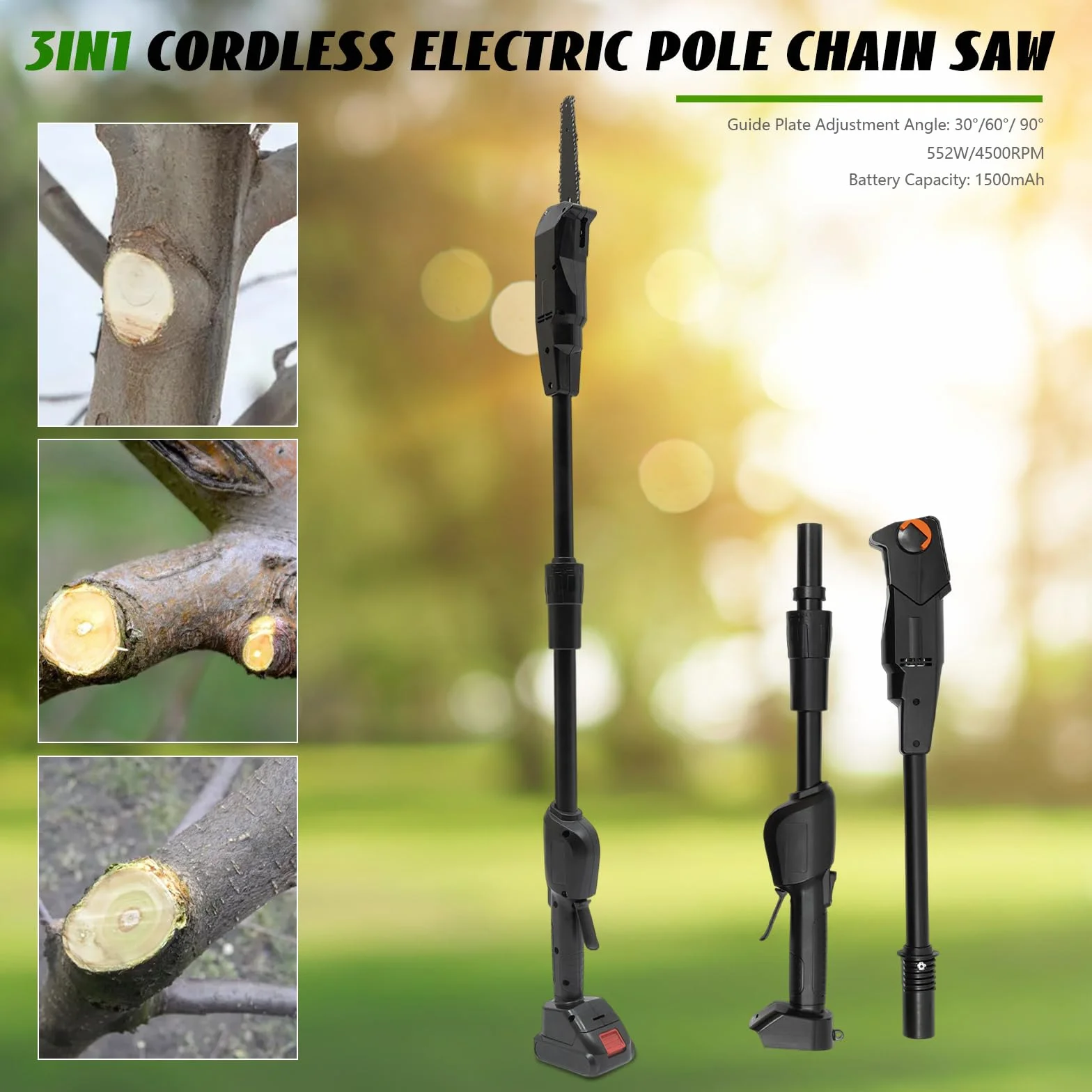 Batería podadora de hasta 1,25 m, 552 W, motor sin escobillas, 4500 rpm, 1200 m/min, sierra de podar profesional con batería de litio de 1500 mAh para cortar y podar ramas