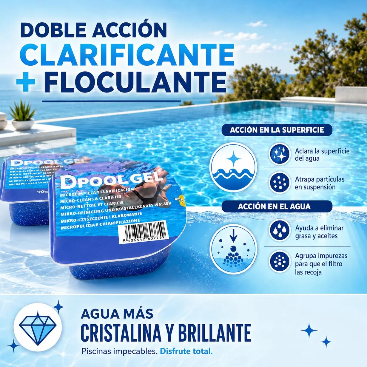 Dpool Gel Clarificante Piscinas 90g Monodosis DIASA Industrial