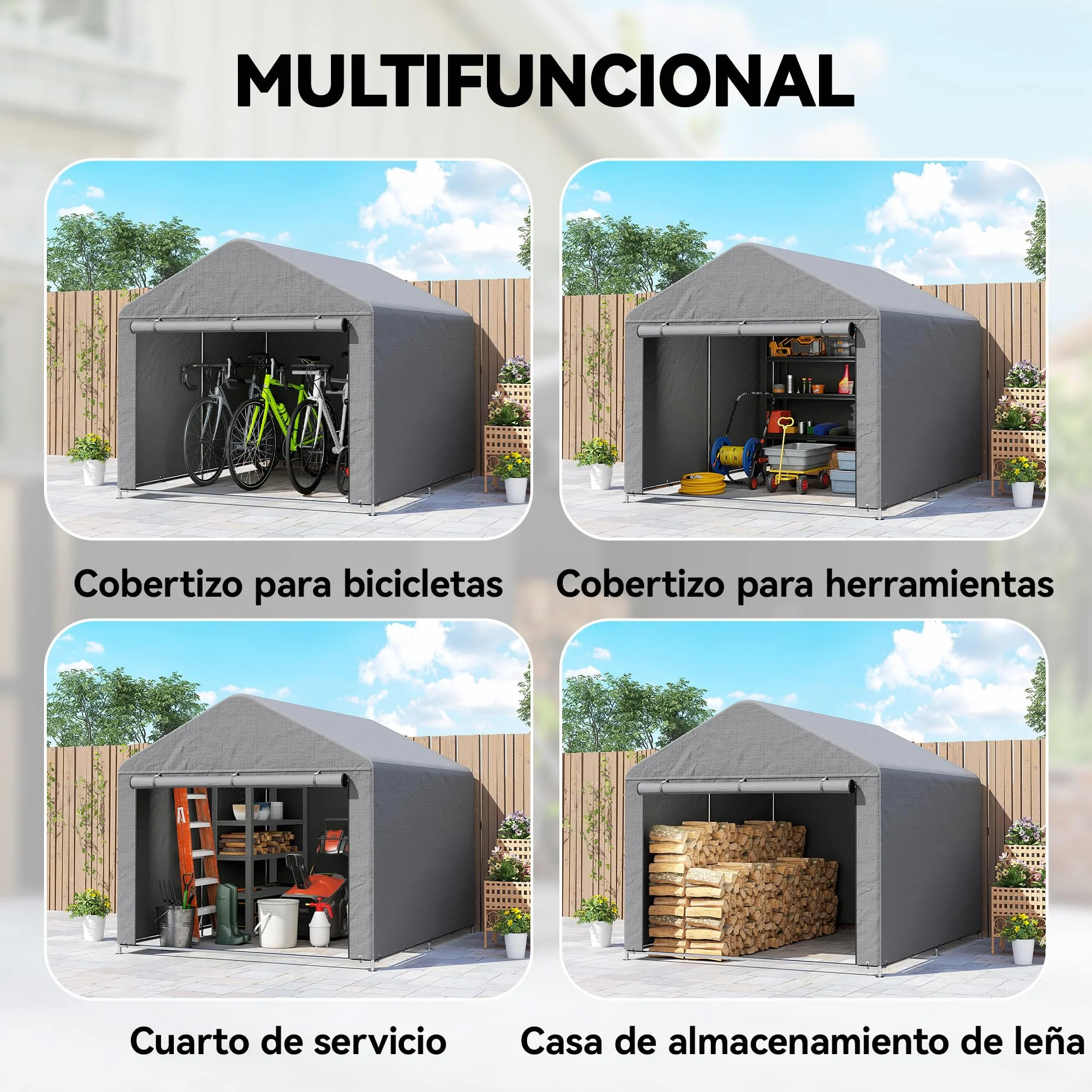 Outsunny Carpa de Jardín Exterior 2,4x2x2 m Cobertizo Metal Galvanizado Impermeable UV30+ Gris
