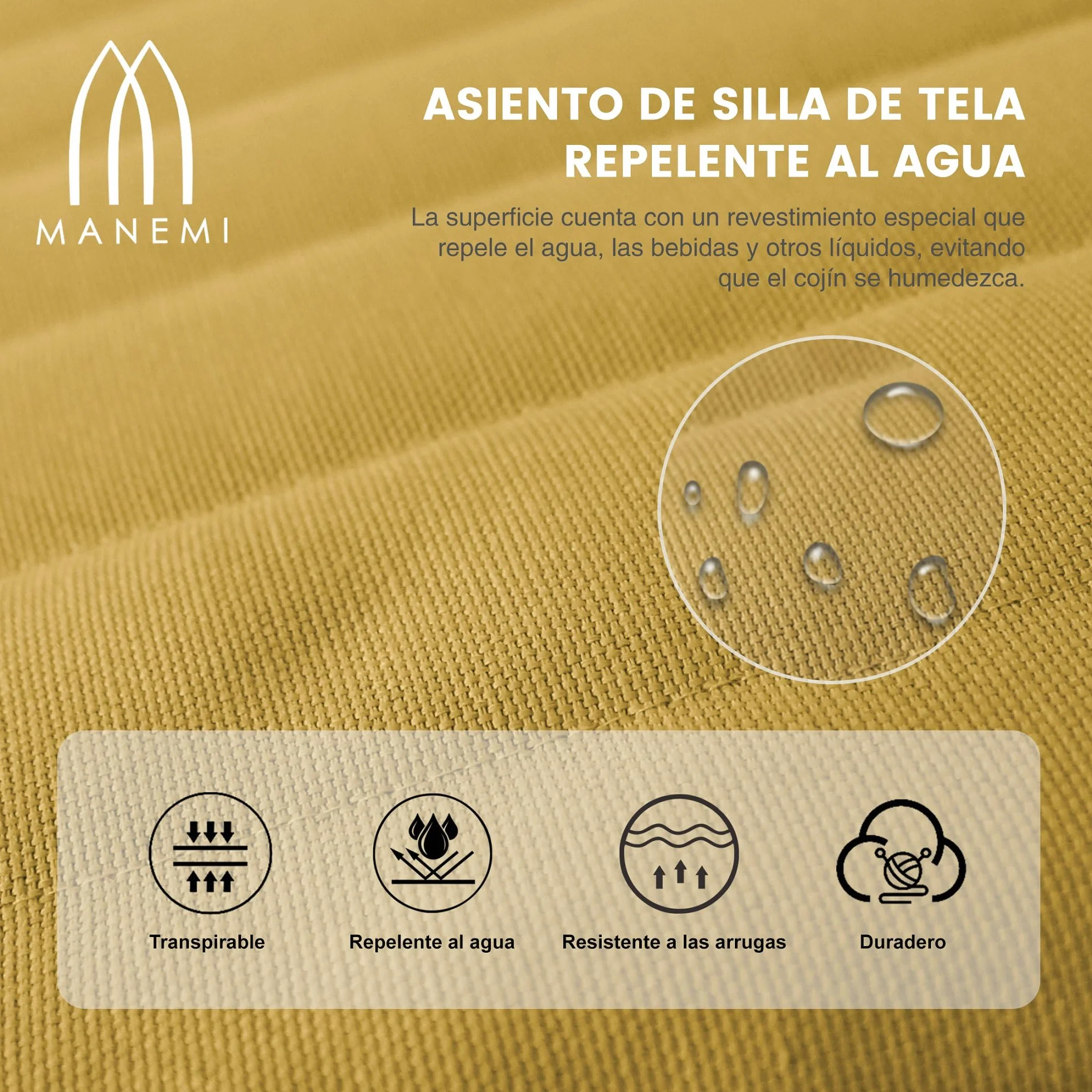 MANEMI Pack 4 Cojín para Silla 45x45x5 cm Repelente al Agua Fácil de Limpiar Cintas de sujeción Interior Exterior