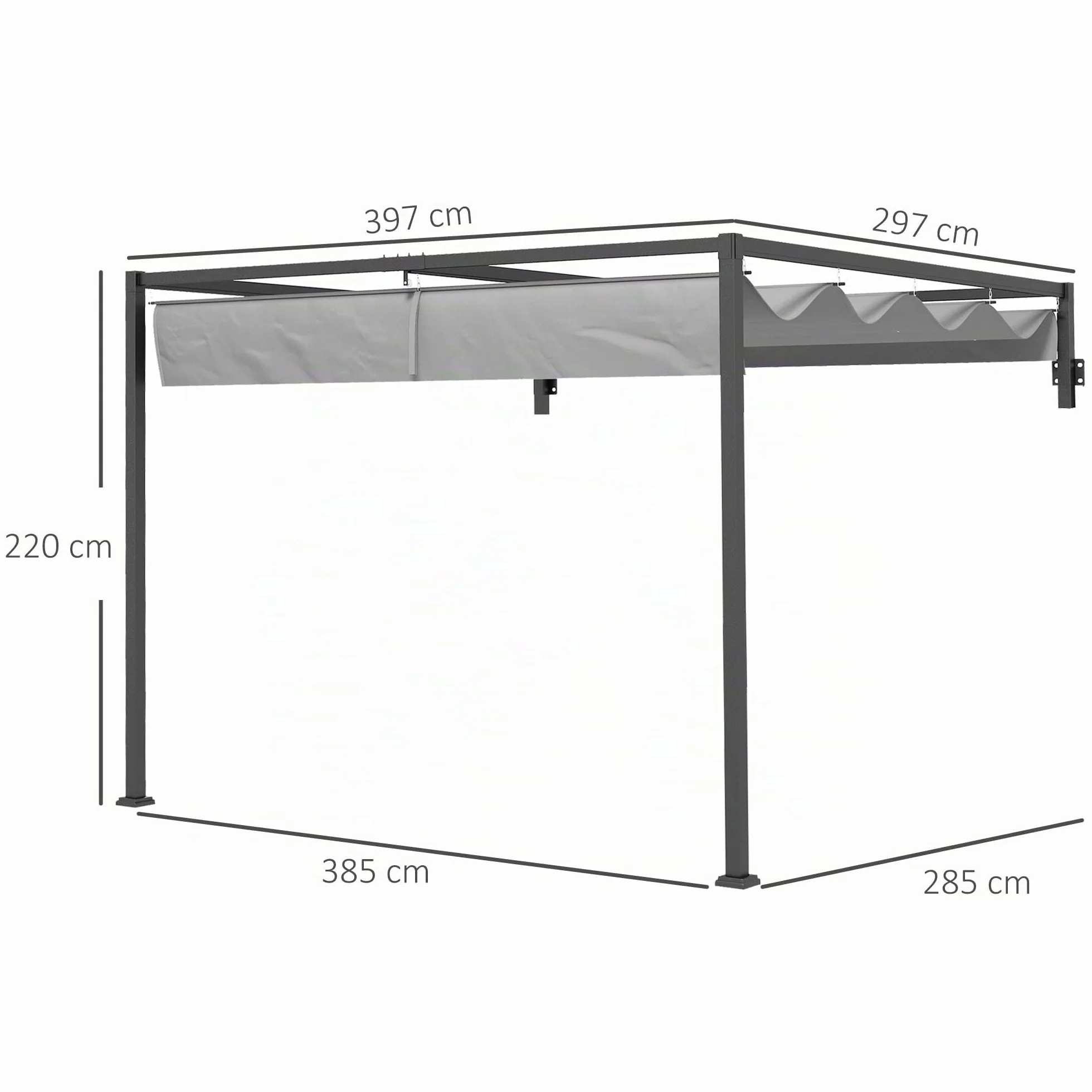 Outsunny Pérgola cenador de 3 x 4 m con Techo retráctil y Orificios de Drenaje, pérgola de jardín de Acero y poliéster con piquetas y Tornillos, Gris Oscuro
