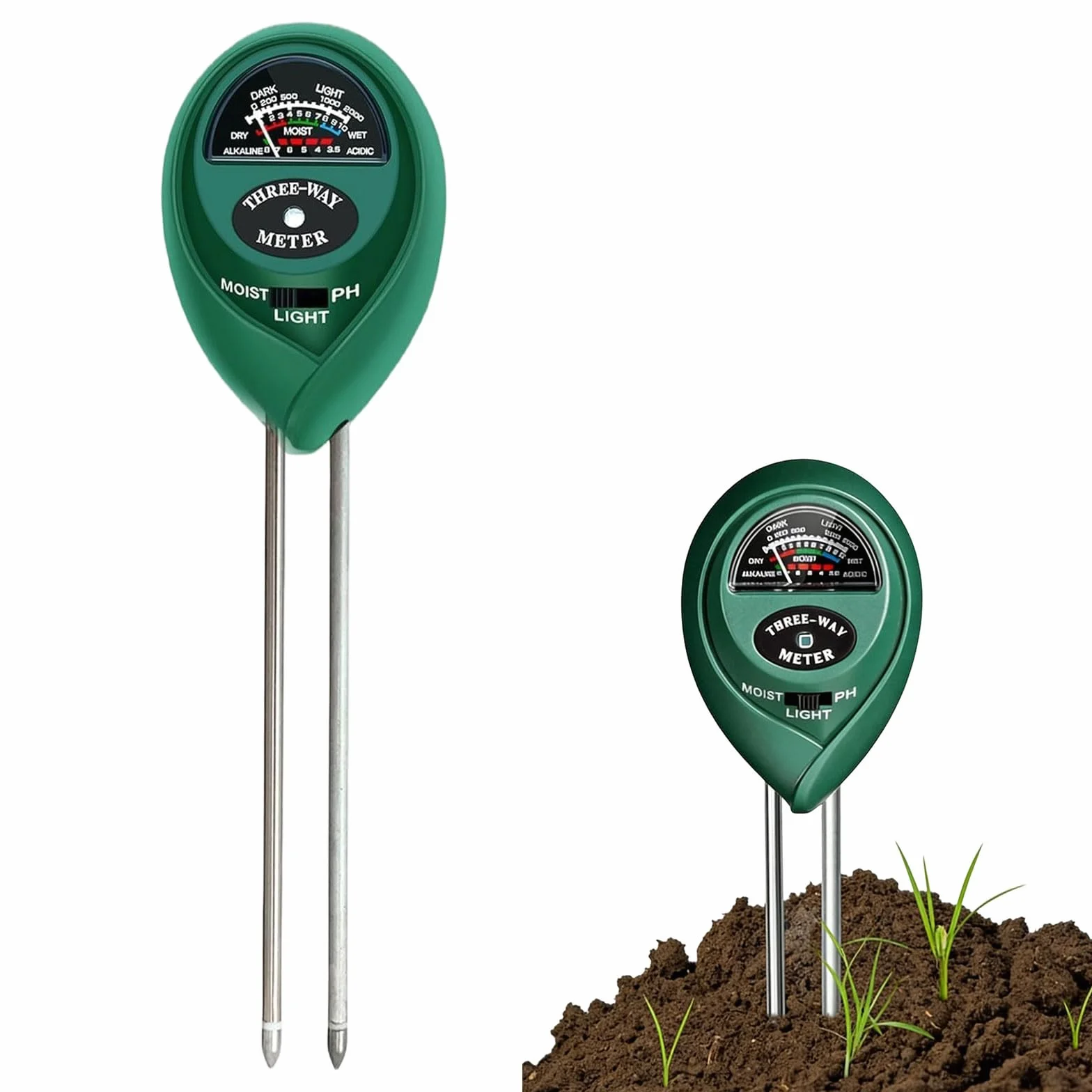 Medidor de Humedad del Suelo 3-en-1 con Función de Luz y Prueba de PH para Jardinería