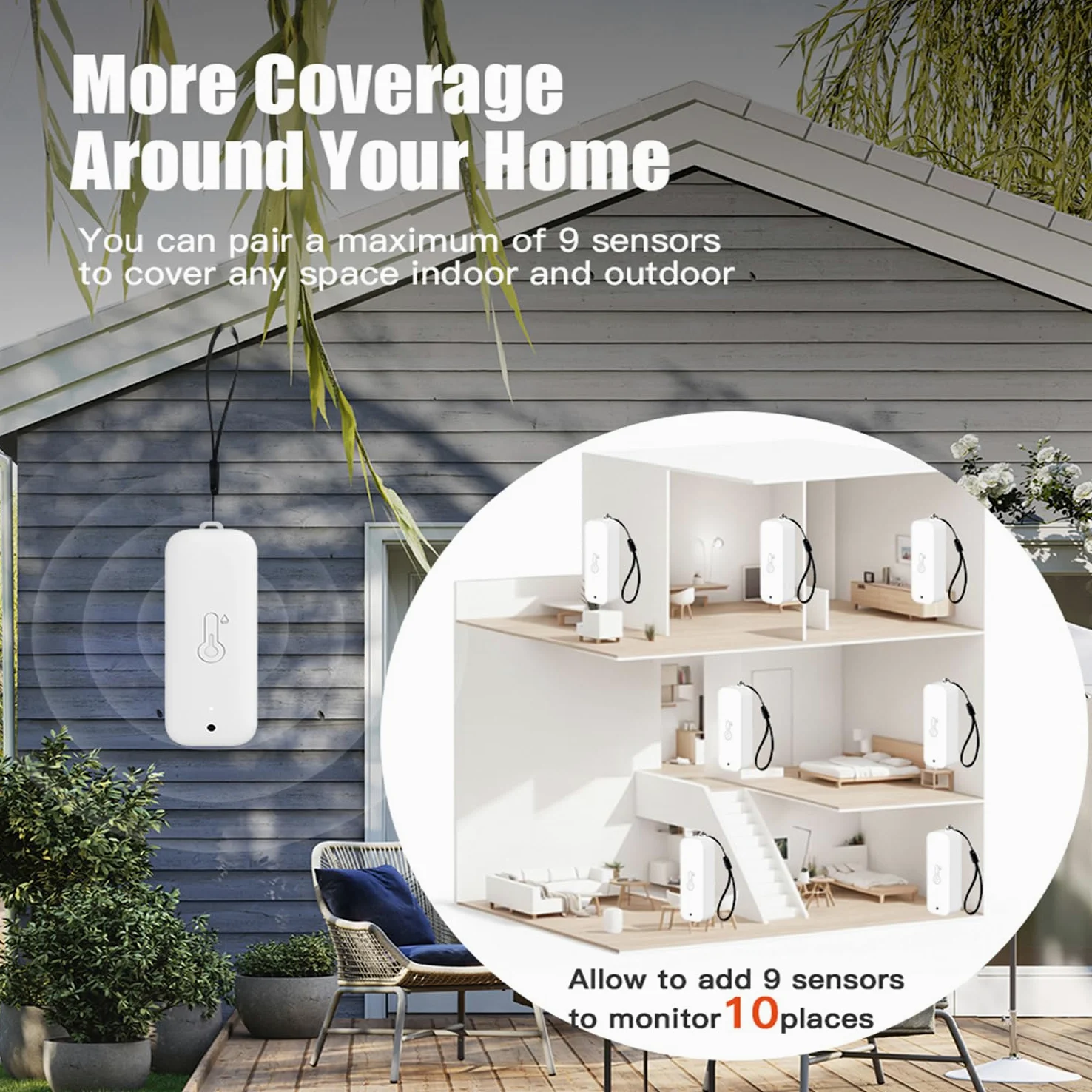 Termómetro higrómetro WiFi para interiores y exteriores: sensor inteligente de temperatura y humedad con notificación de aplicación y almacenamiento de datos, alcance de 150 m, compatible con Alexa, 3