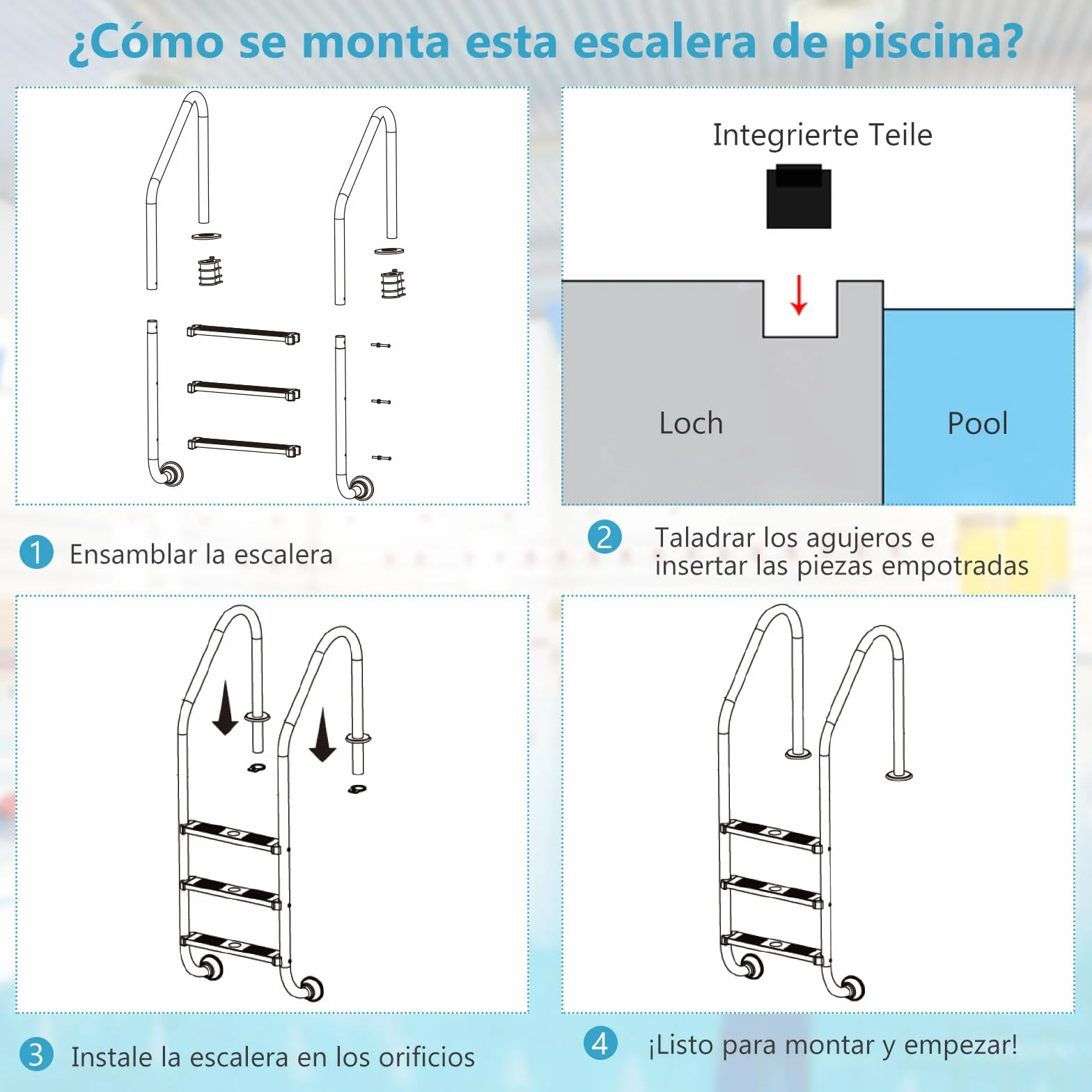 SOARS Escalera Piscina Acero Inoxidable 3 Peldaños 150 kg 53x63x147 cm
