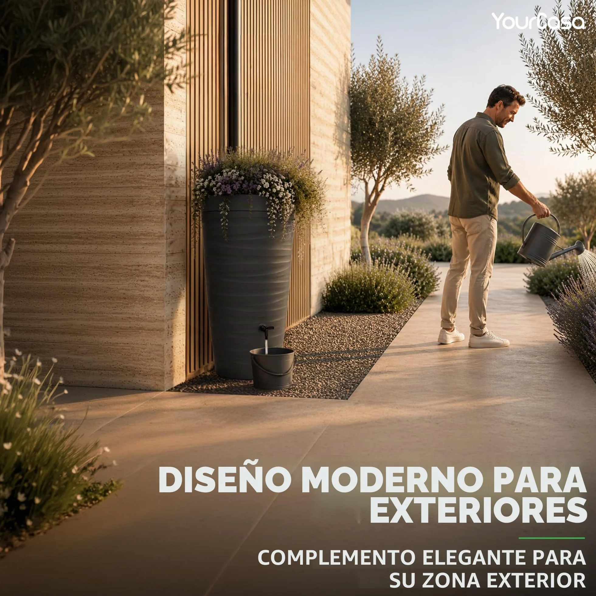 Recuperador de Agua de Lluvia 240 L Con Grifo Depósito de Plástico Diseño de Onda