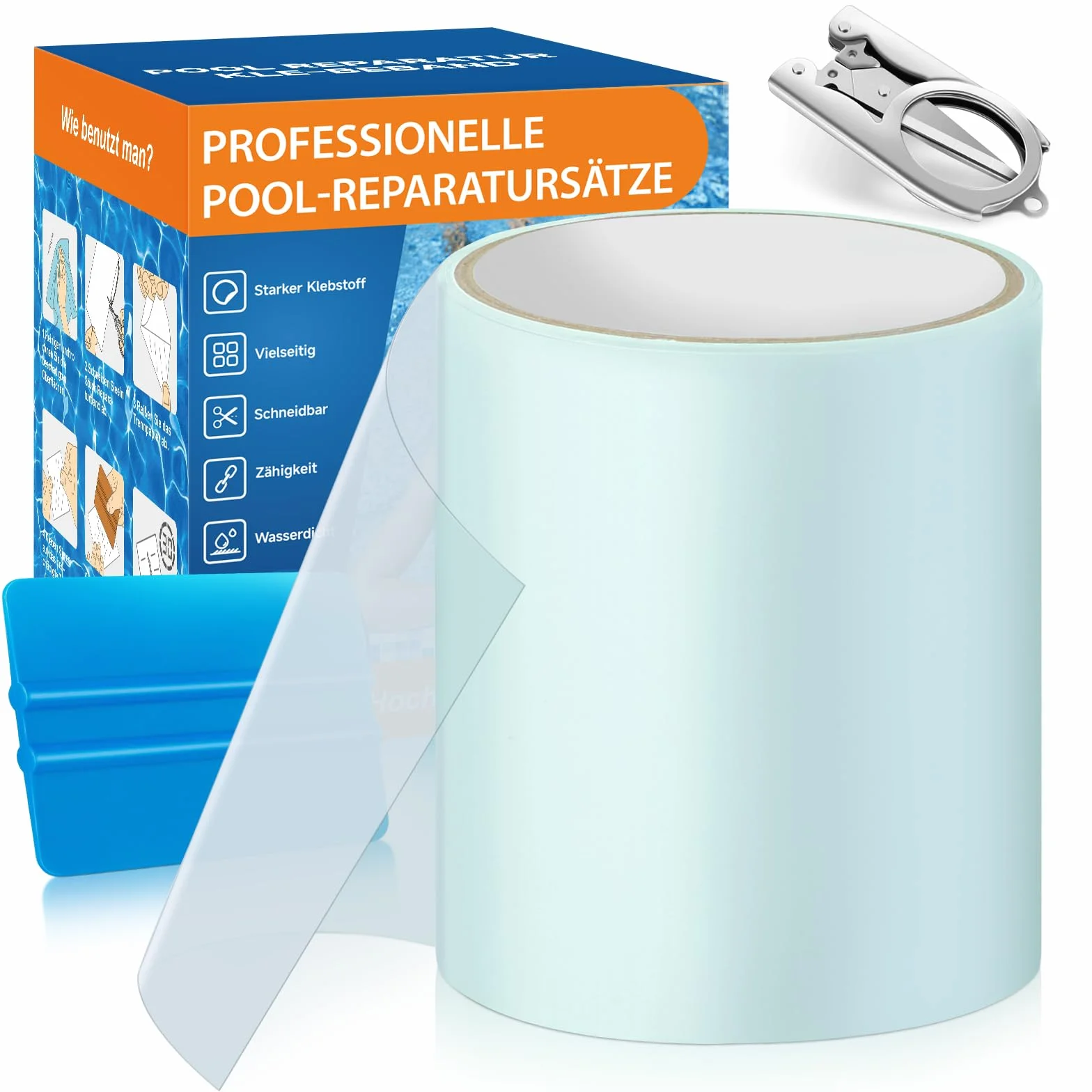 Cinta Adhesiva para Piscinas 10cm x 250cm, PVC Flex Tape, Parche Reparación Liner