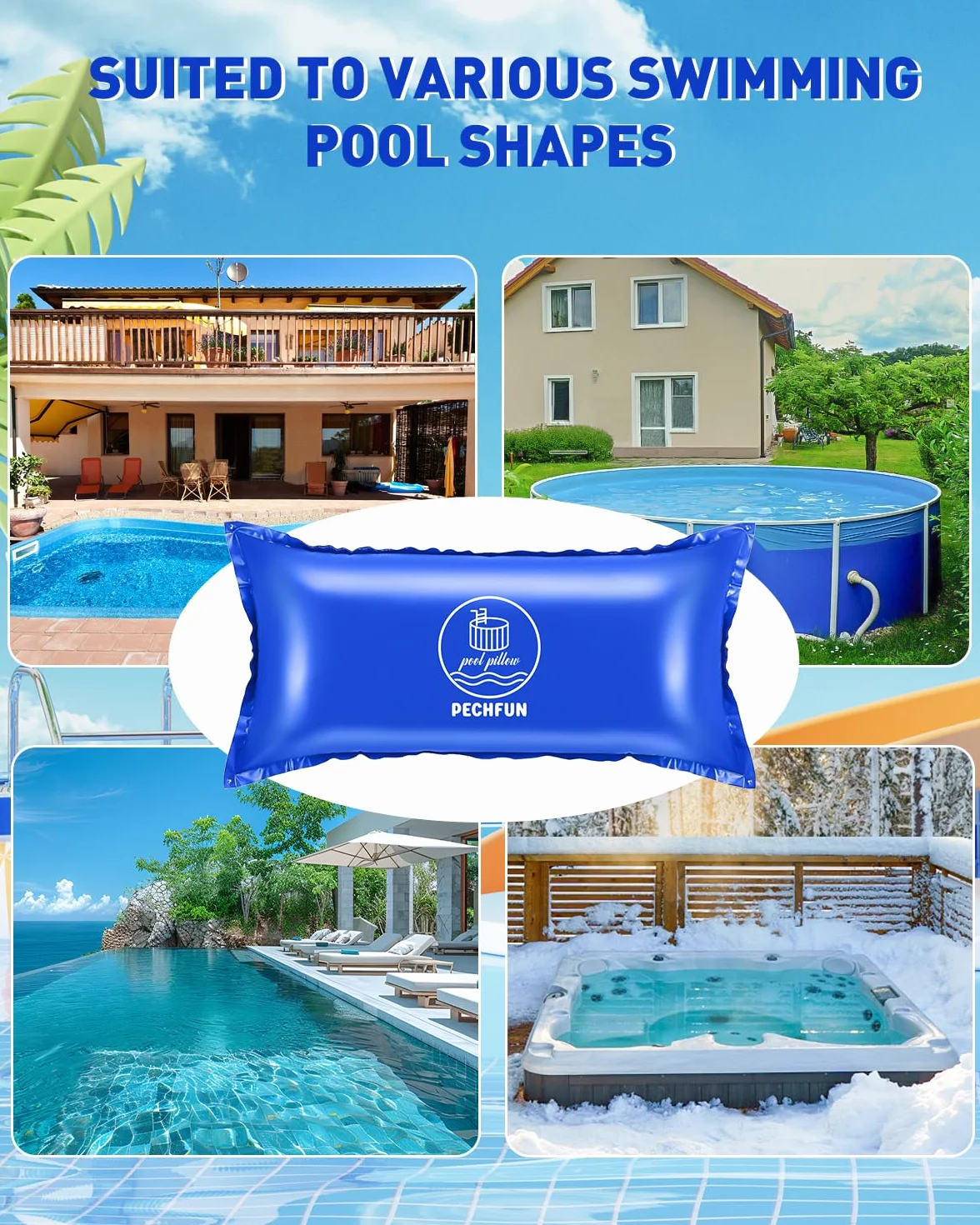 Cojín de Piscina de Invierno Rectangular Inflable Flotante 120 x 240 cm con Válvula de Seguridad