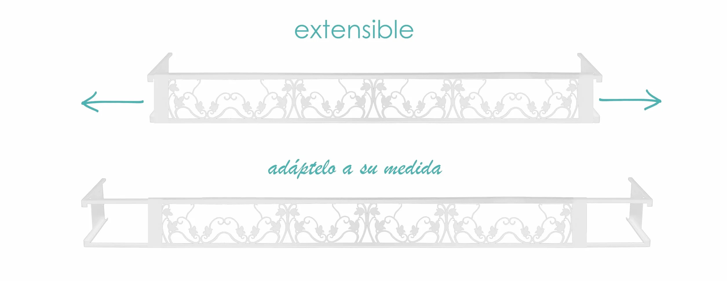 Balconcillo para Macetas, Balconcillo para Plantas, Portamacetas Ventana, Protector de macetas, Modelo Floral Extensible 140-200 cm, Blanco