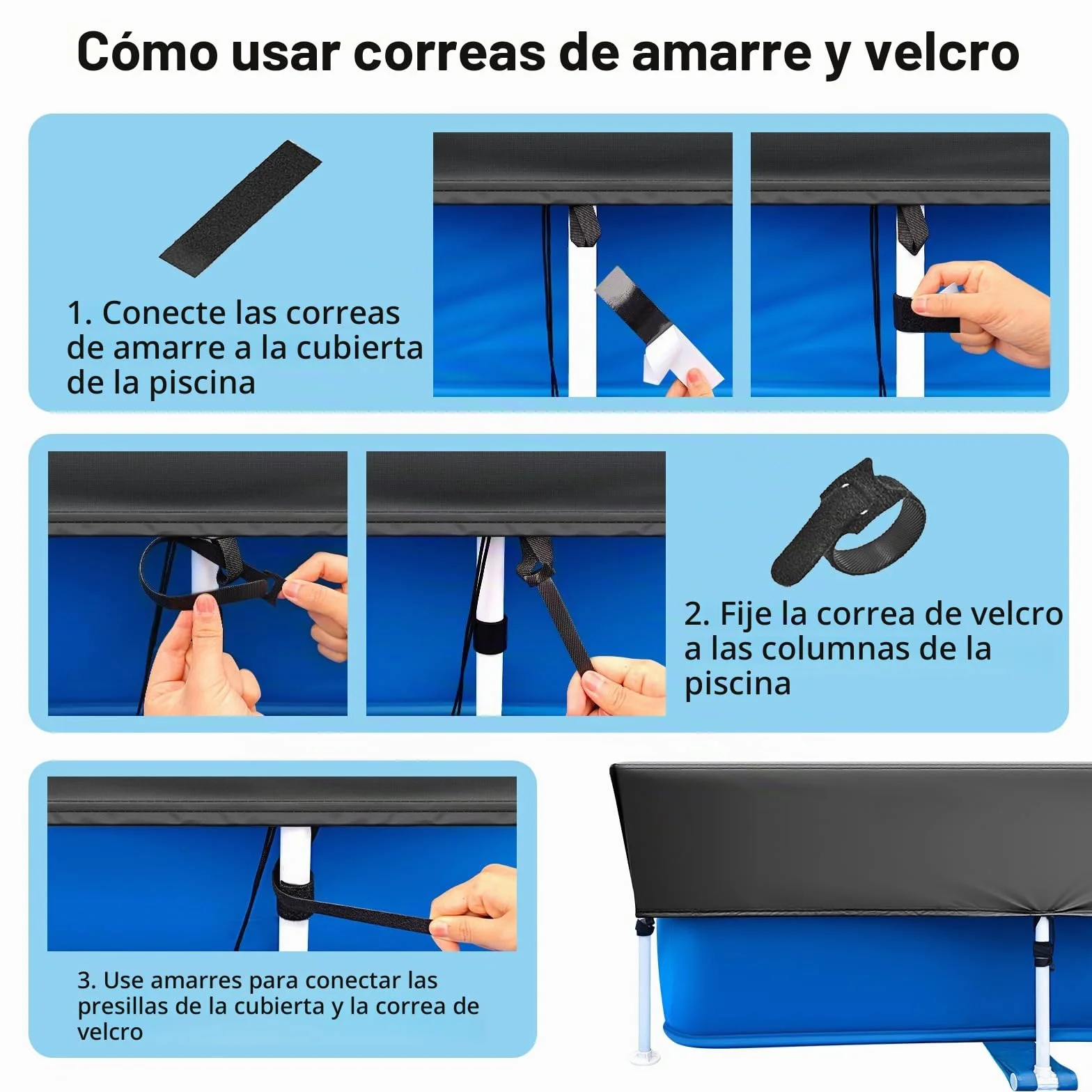 Cubierta para piscina rectangular 220 x 150 cm lona solar verano invierno