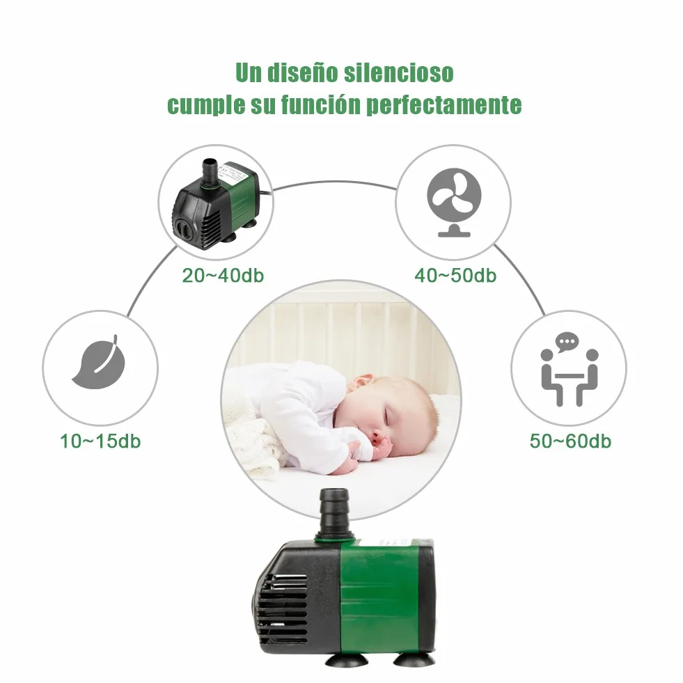 Bomba de Agua Sumergible 1500L/H 25W para Acuario Estanque con 2 Boquillas