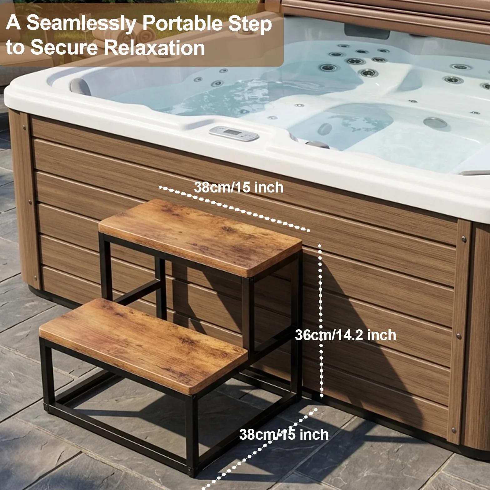 Escalones Antideslizantes de Madera para Jacuzzi SPA 2 Pasos 226kg