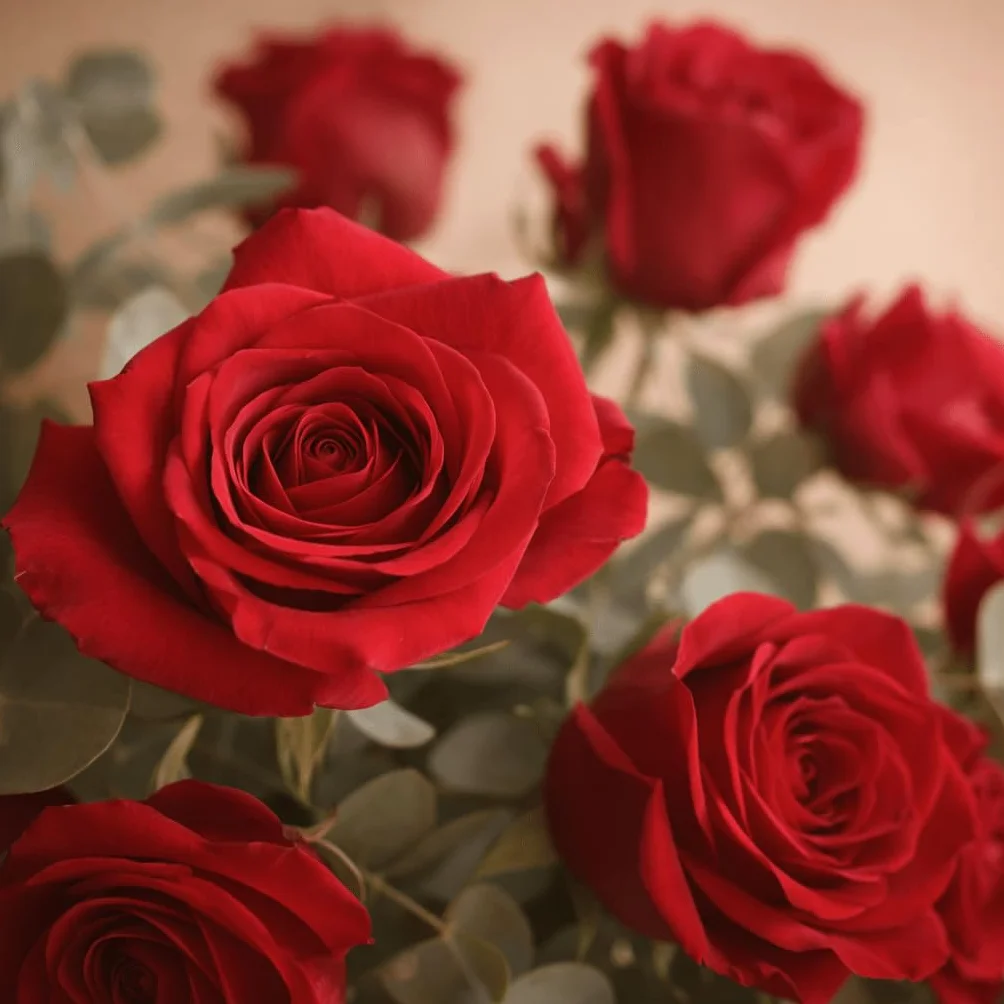 Ramos de Flores Naturales Rosas Rojas Eucalipto Fresco Regalo San Valentín