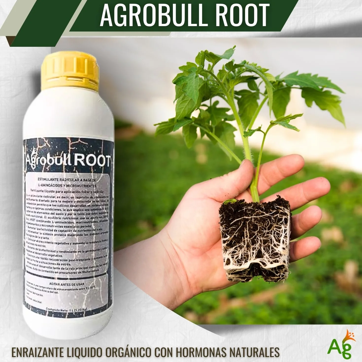 AGROBULL Enraizante Líquido Orgánico con Hormonas Naturales 1 Litro Estimulador de Raíces