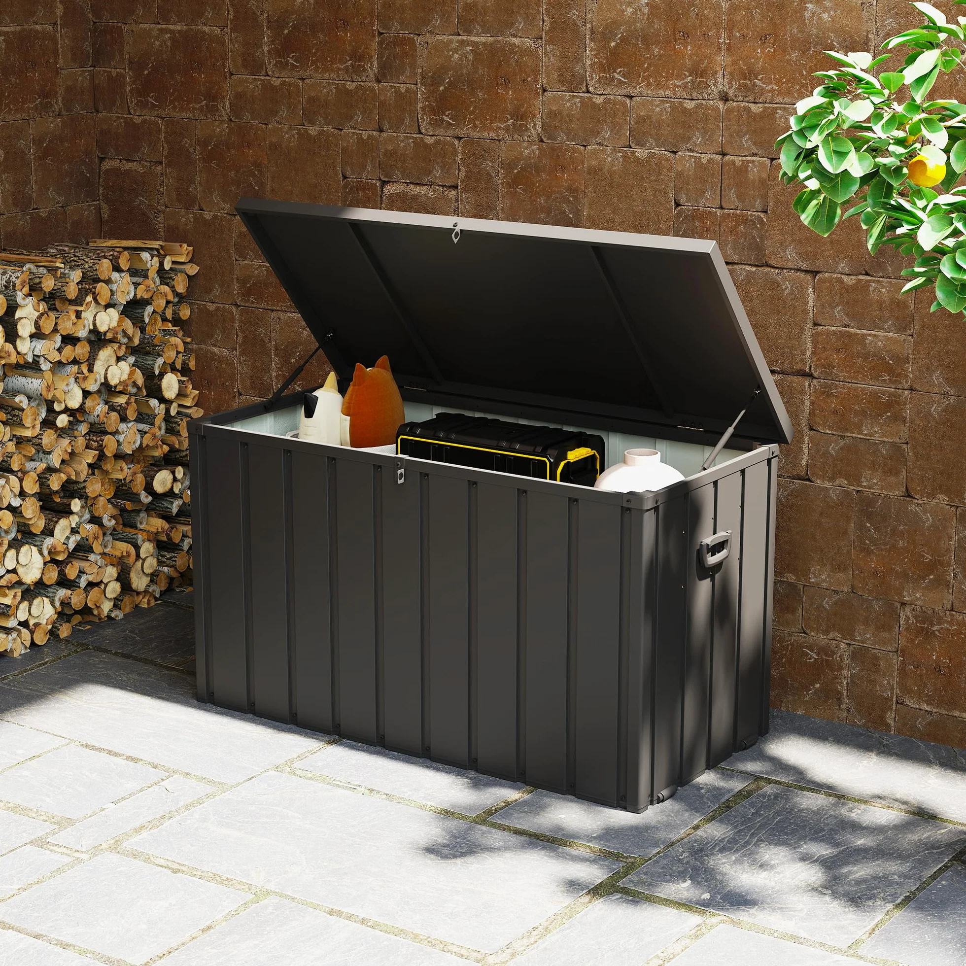 Outsunny Baúl Almacenaje Exterior 450L Acero 125,5x61,5x70 cm Gris Oscuro