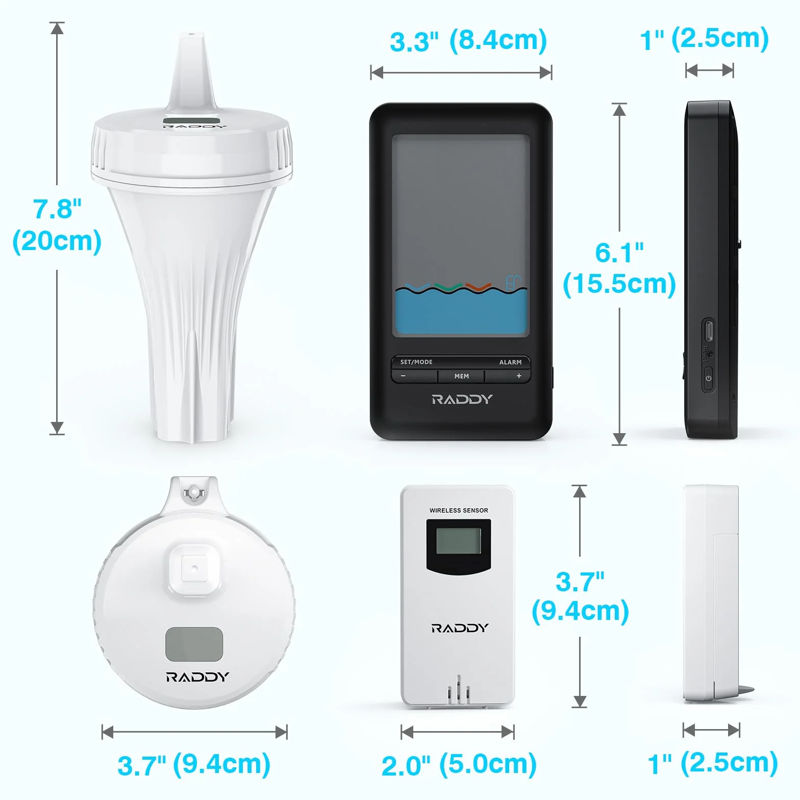 Raddy PT-3 Termómetro para piscina Wi-Fi flotante con monitoreo remoto APP y 2 sensores adicionales