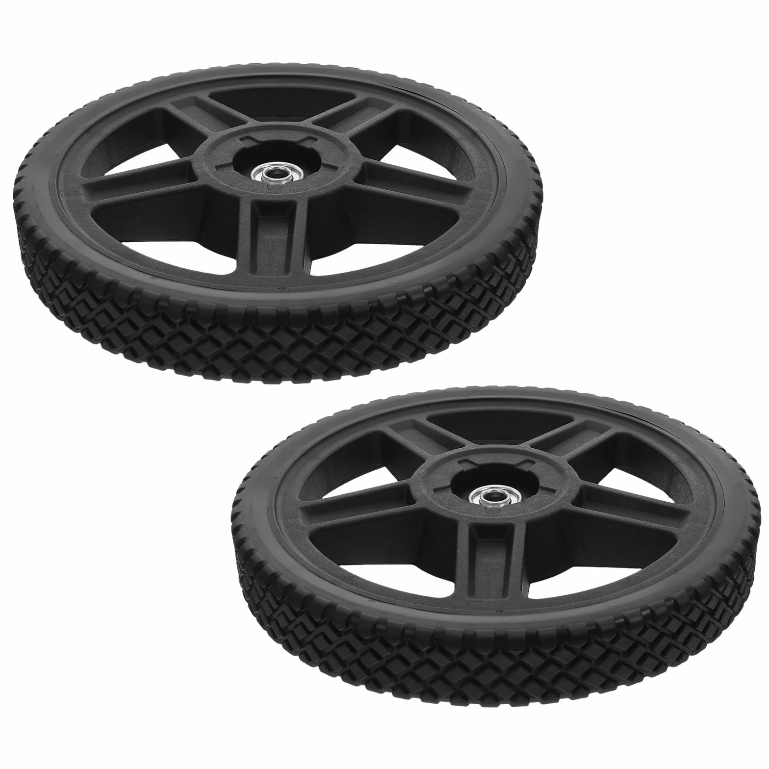 NUOBESTY 2 Piezas Ruedas para Cortacésped, Ruedas de Apoyo para Recortadora, Negro, Pvc y Pp, Orificio de Rodamiento 12,7mm, para Cortacéspedes Manuales y Cortacéspedes de Empuje,