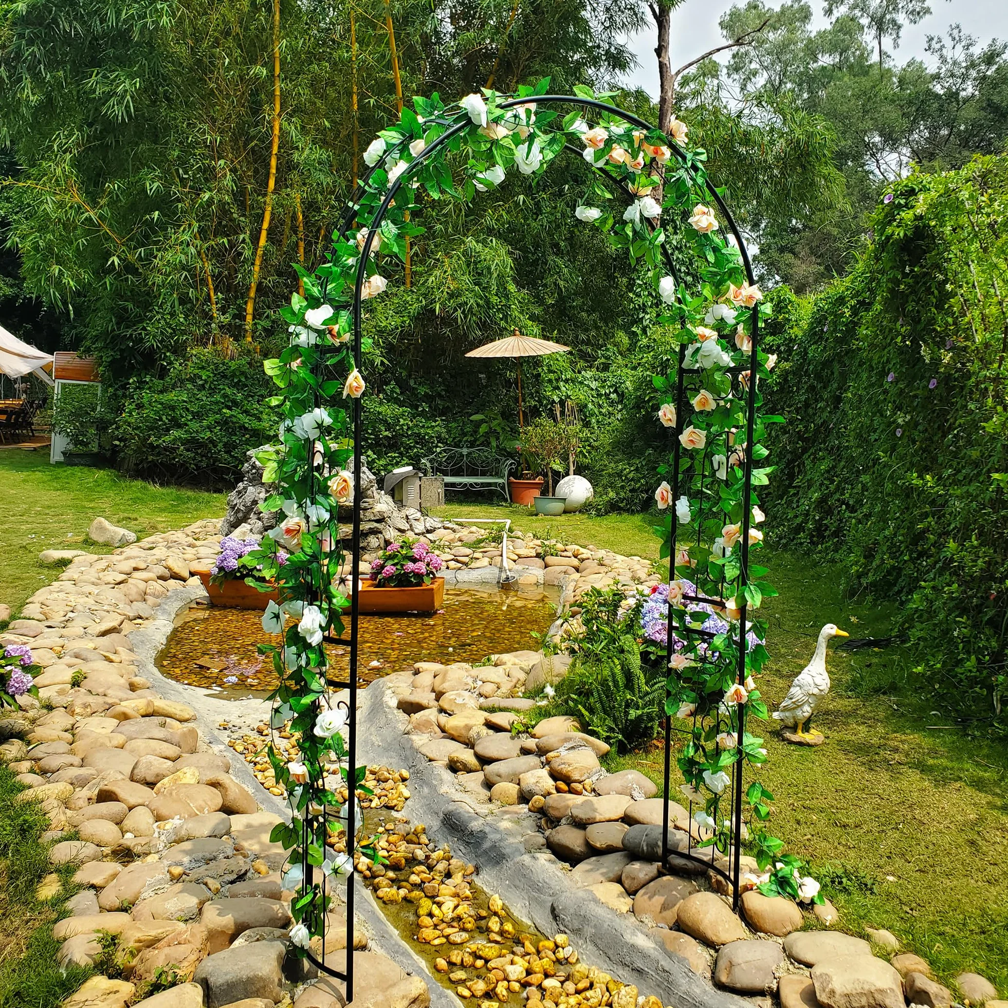 GARDEN Arco de jardín de Metal Negro 220x114x36CM Cenador Tubular para Rosas Plantas Trepadoras